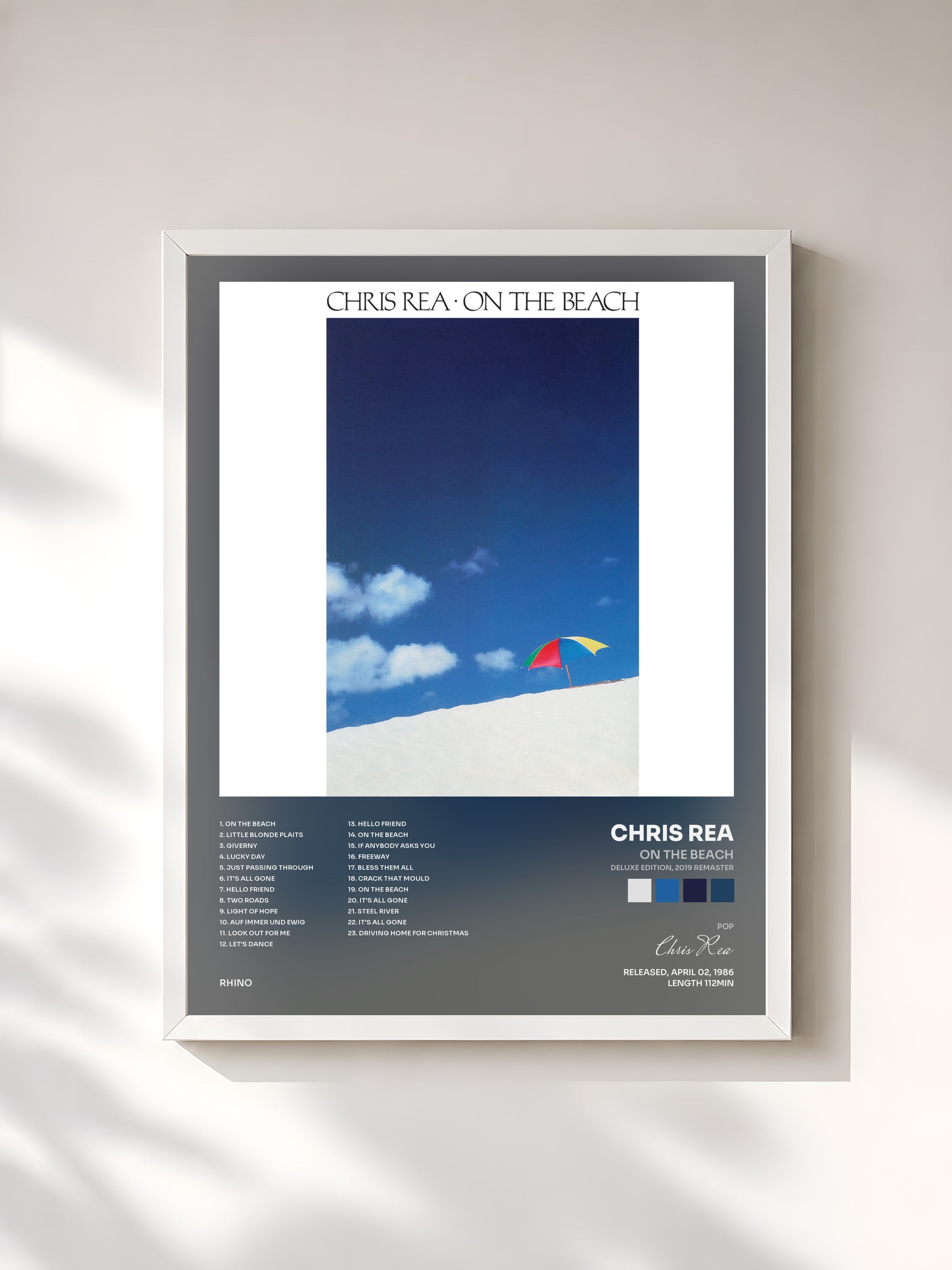 #blanc Tableau de l'album On the Beach (Deluxe Edition, 2019 Remaster) de Chris Rea, cadre blanc, imprimé et encadré en France