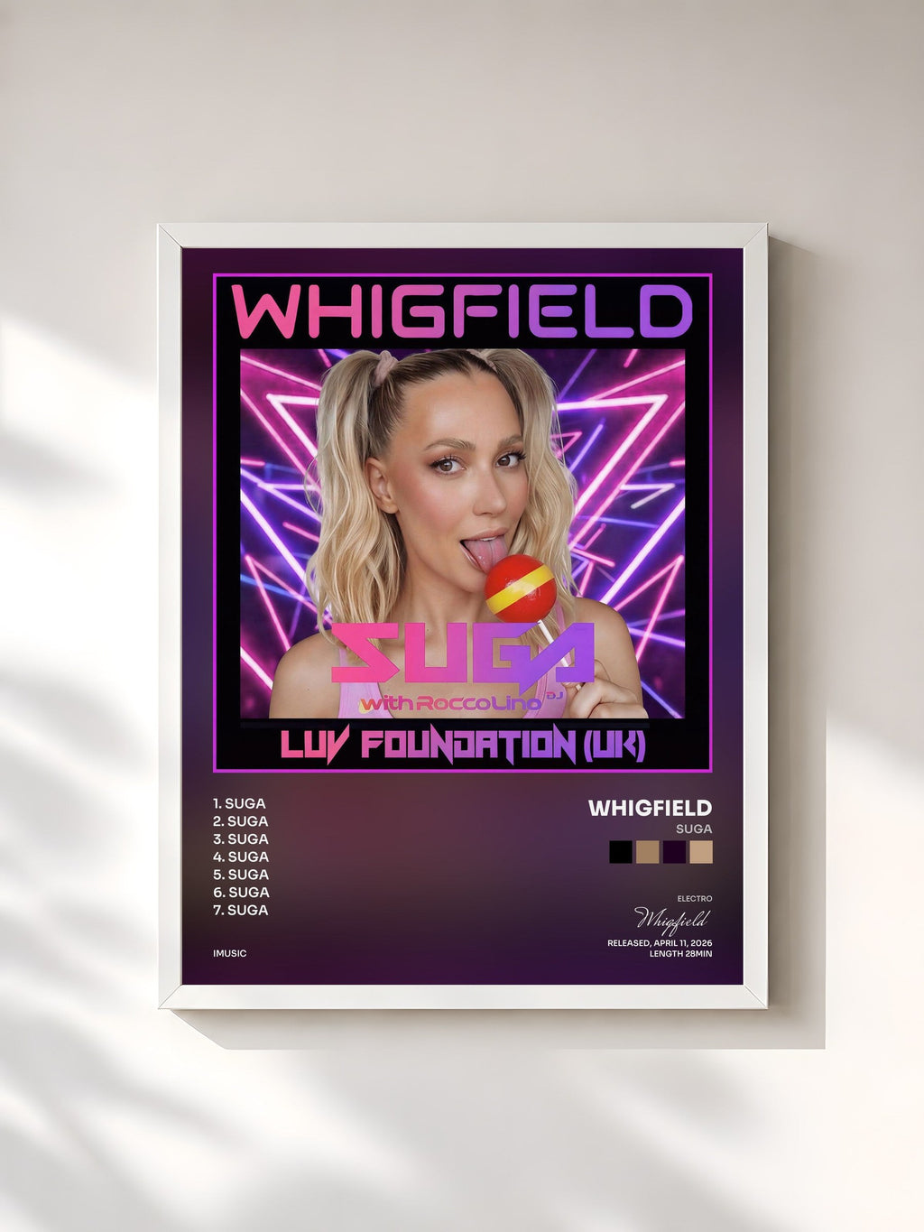 #blanc Tableau de l'album Suga de Whigfield, cadre blanc, imprimé et encadré en France