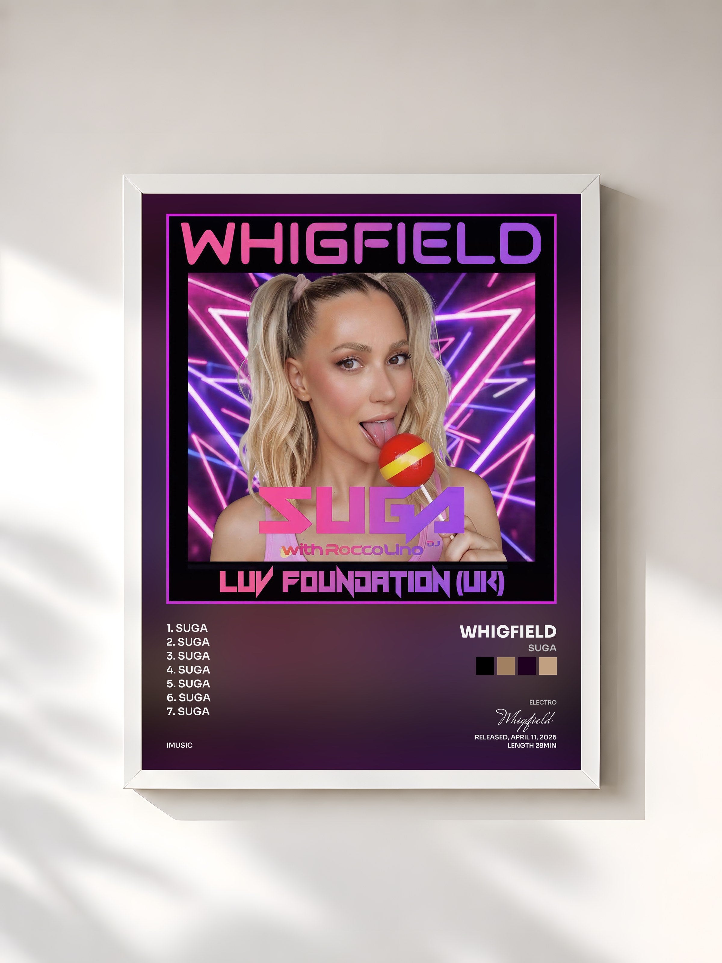 #blanc Tableau de l'album Suga de Whigfield, cadre blanc, imprimé et encadré en France