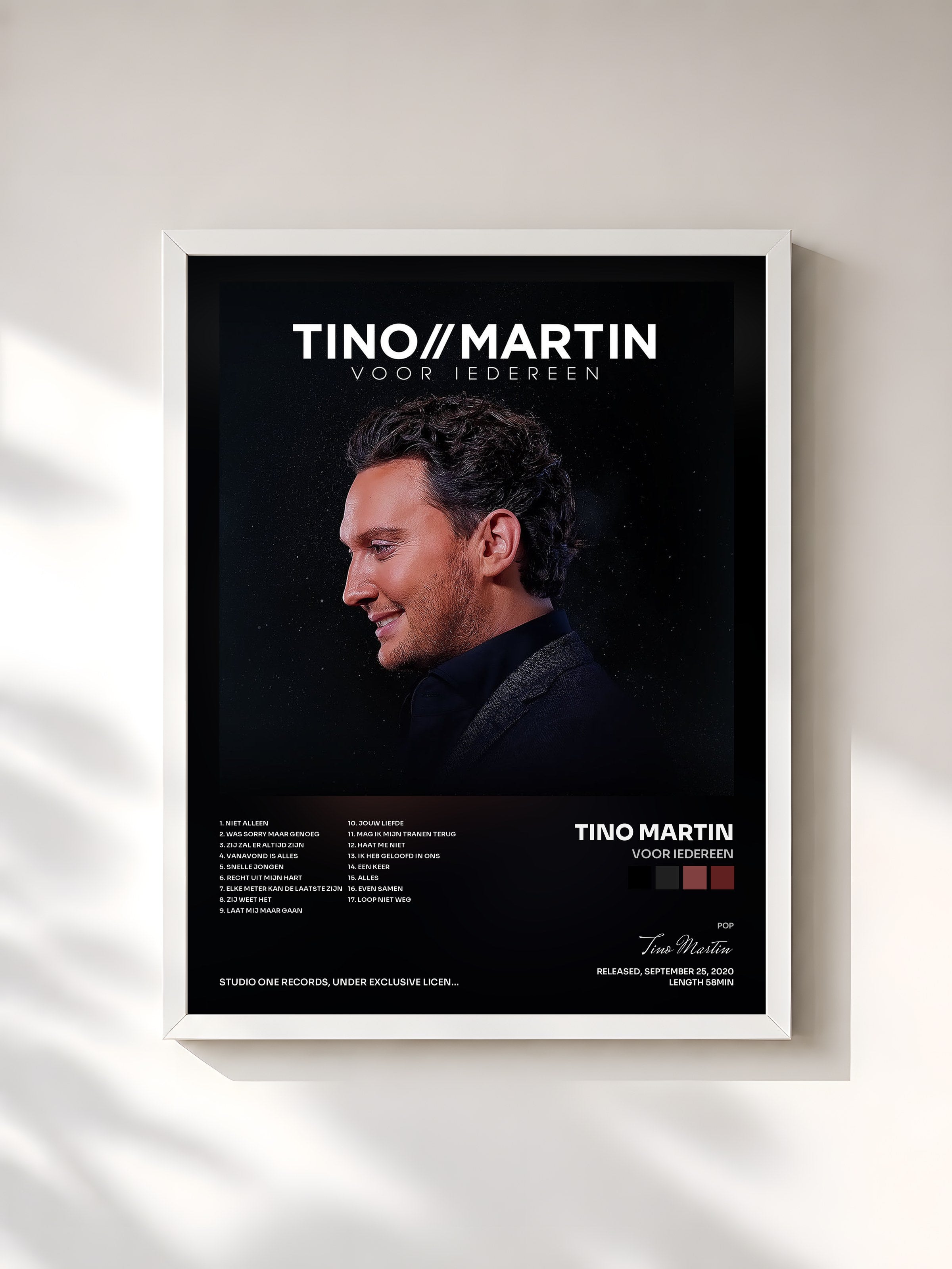 #blanc Tableau de l'album Voor Iedereen de Tino Martin, cadre blanc, imprimé et encadré en France