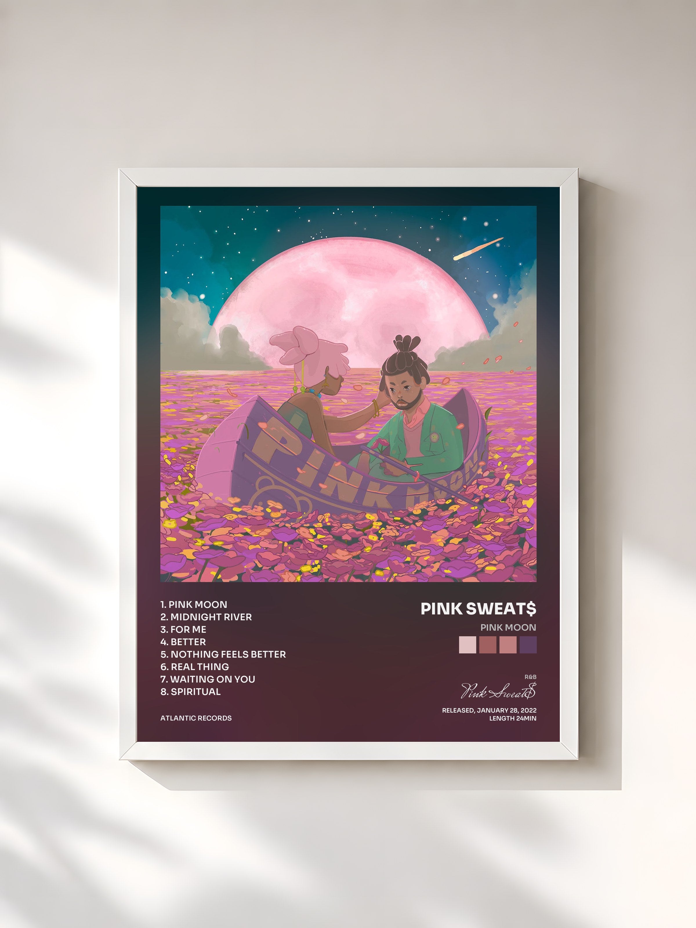#blanc Tableau de l'album Pink Moon de Pink Sweat$, cadre blanc, imprimé et encadré en France