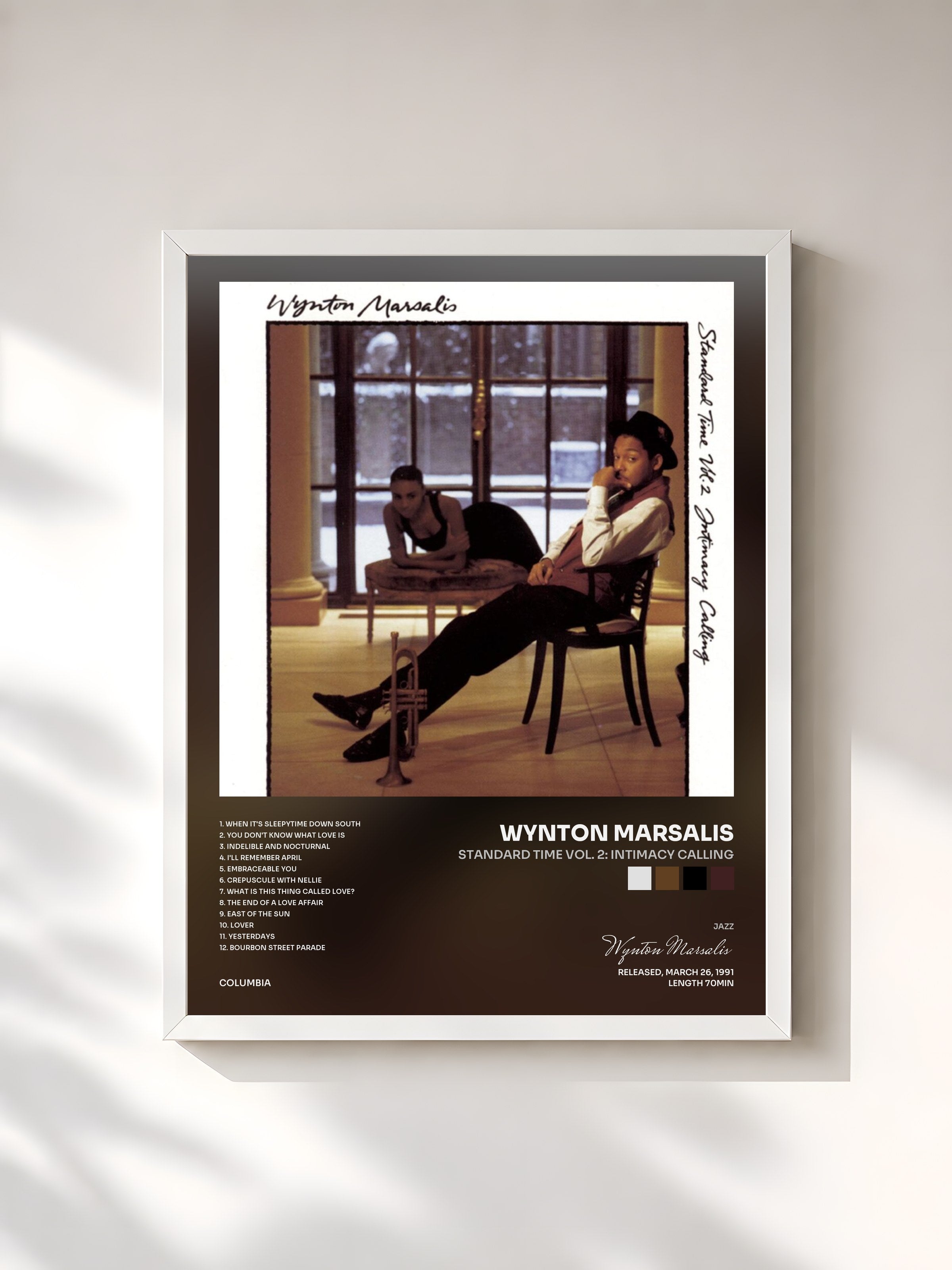 #blanc Tableau de l'album Standard Time Vol. 2: Intimacy Calling de Wynton Marsalis, cadre blanc, imprimé et encadré en France