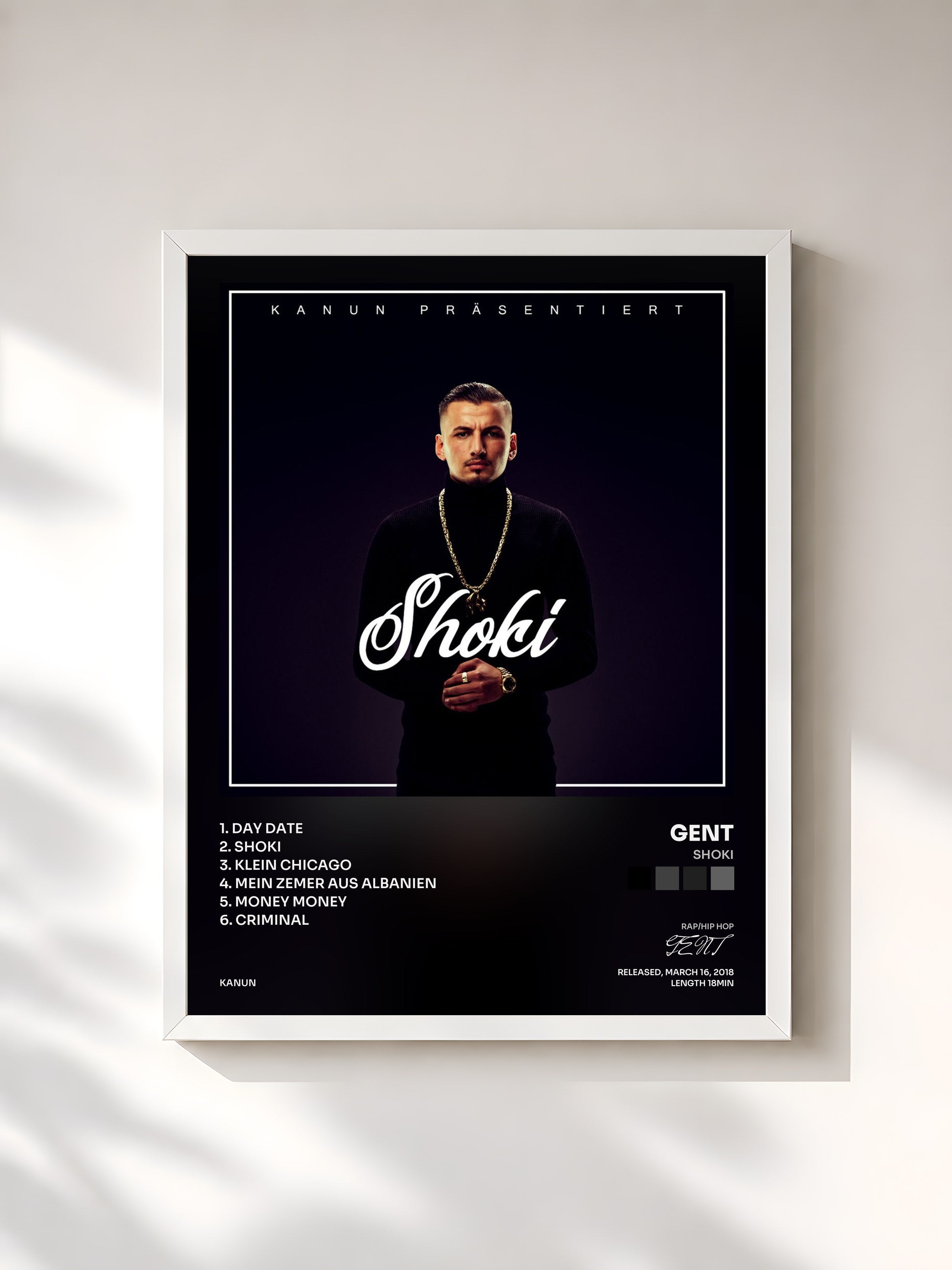 #blanc Tableau de l'album Shoki de GENT, cadre blanc, imprimé et encadré en France
