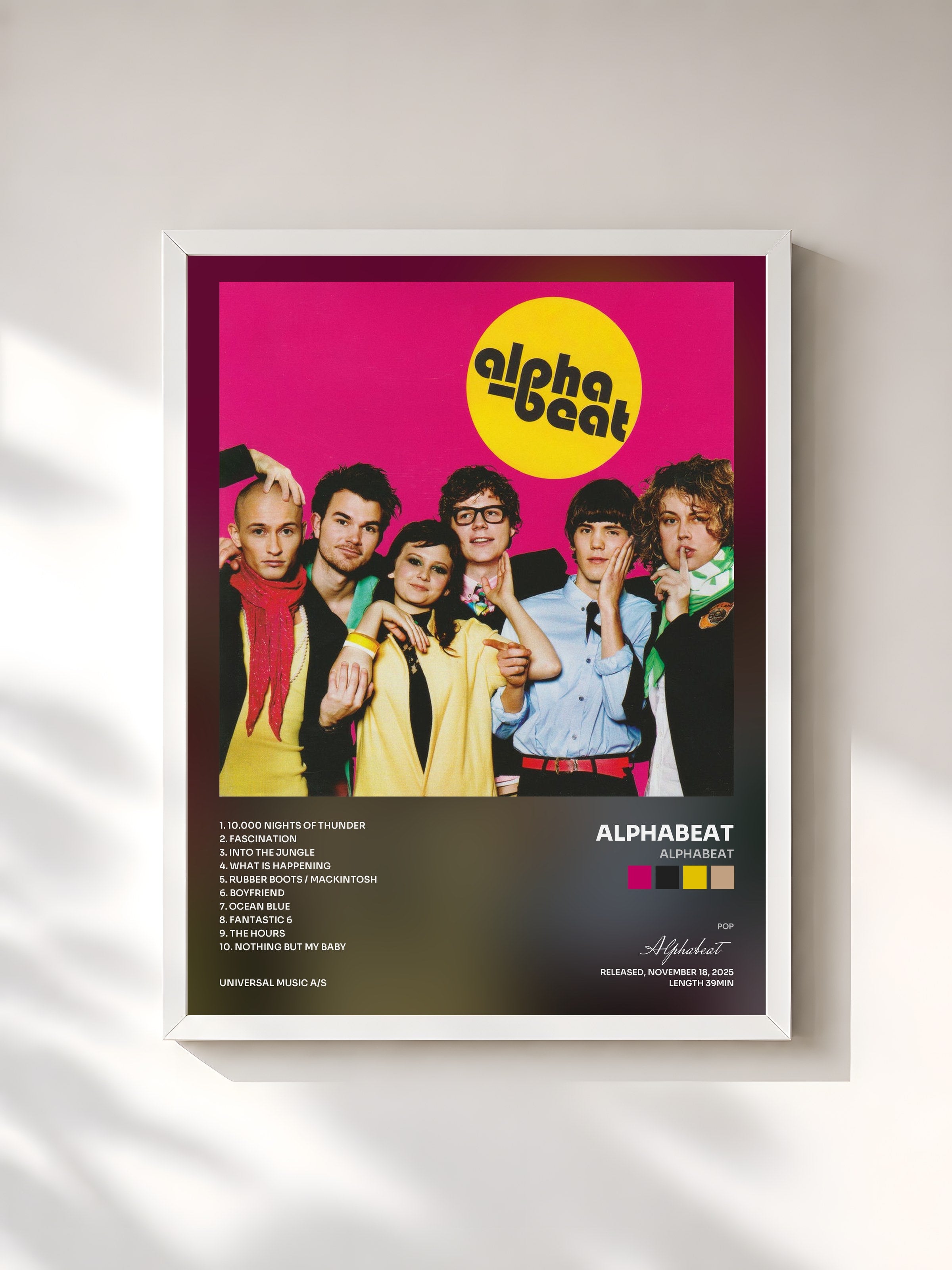 #blanc Tableau de l'album Alphabeat de Alphabeat, cadre blanc, imprimé et encadré en France