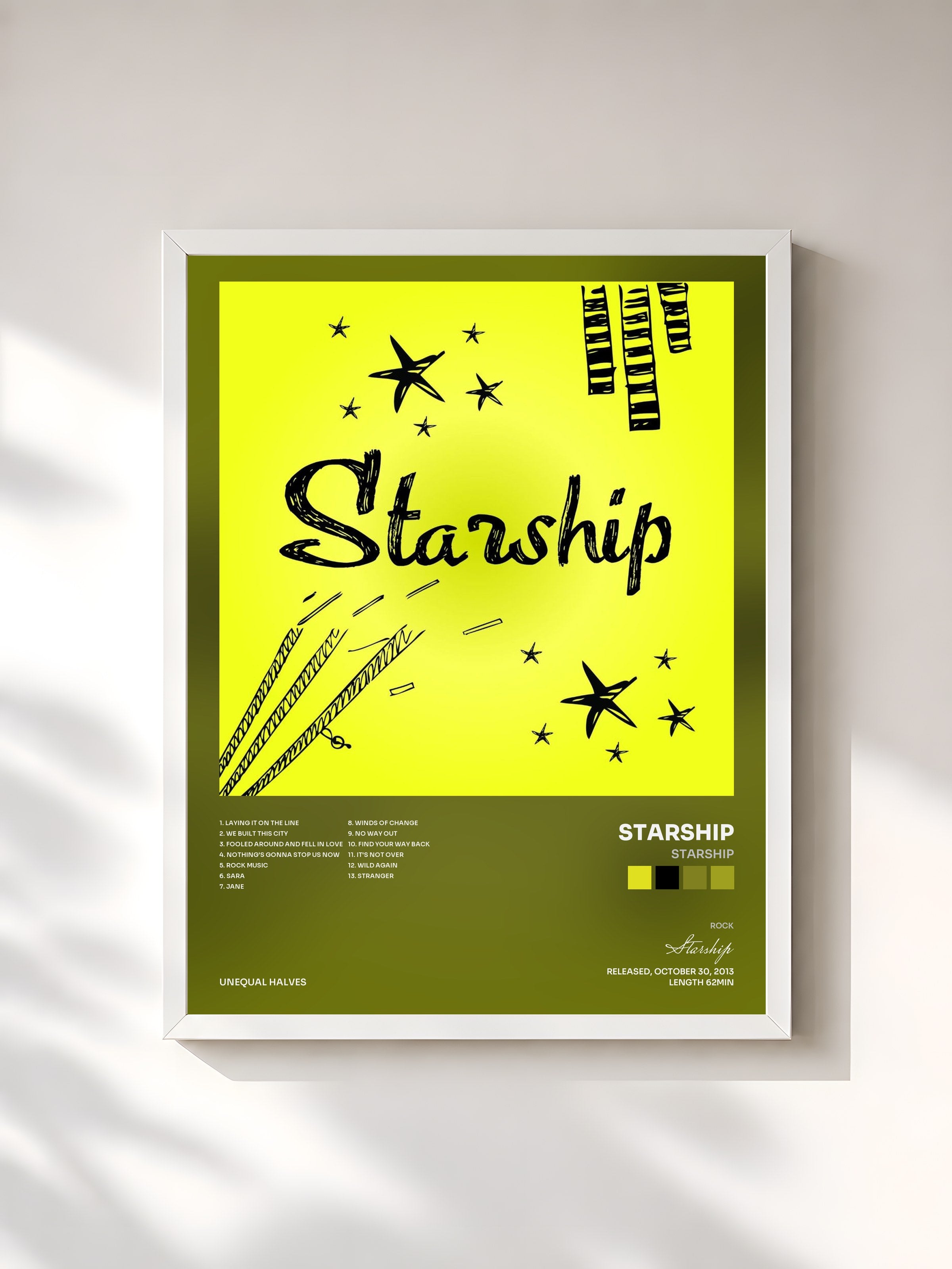 #blanc Tableau de l'album Starship de Starship, cadre blanc, imprimé et encadré en France