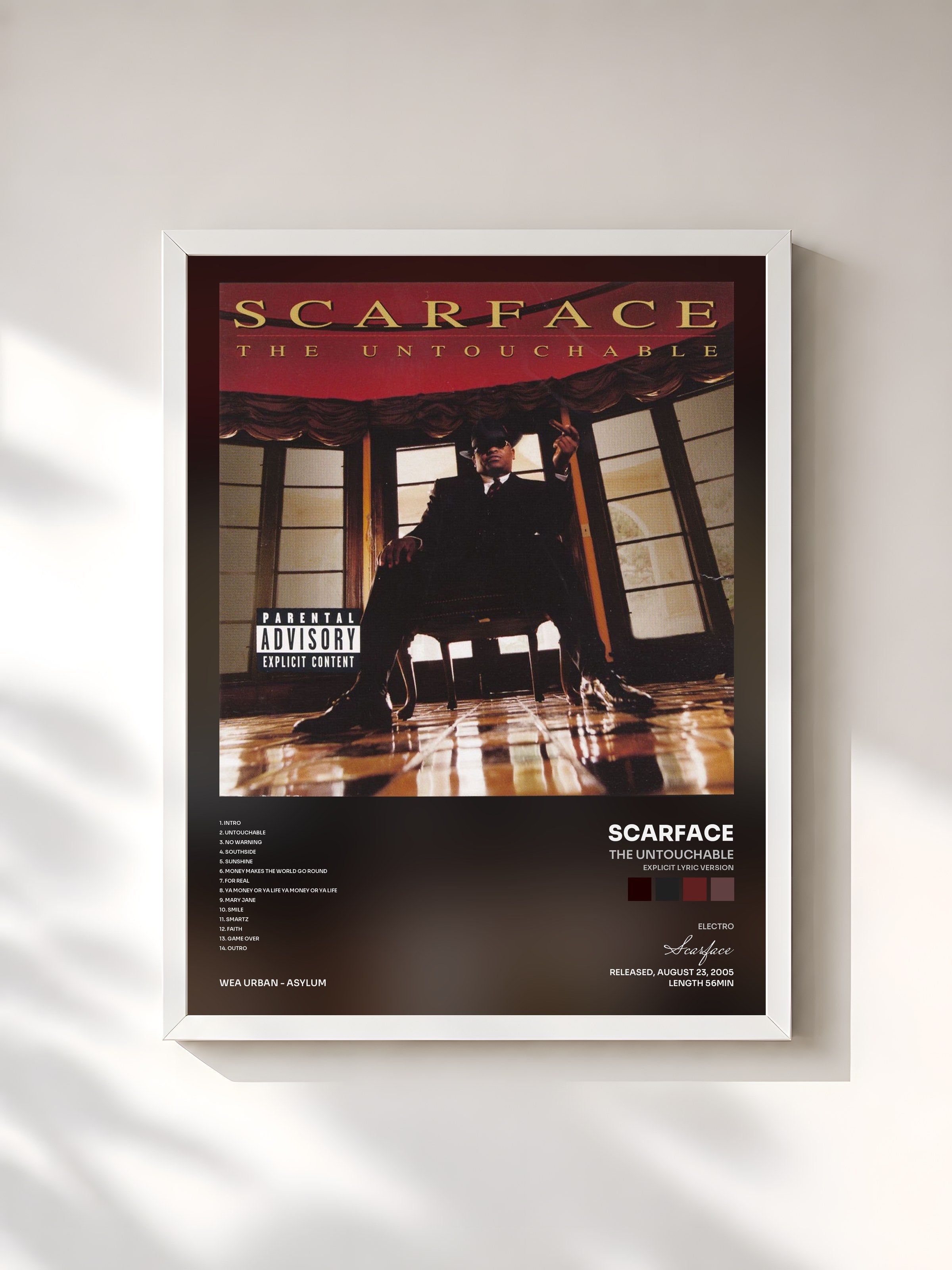 #blanc Tableau de l'album The Untouchable (Explicit Lyric Version) de Scarface, cadre blanc, imprimé et encadré en France