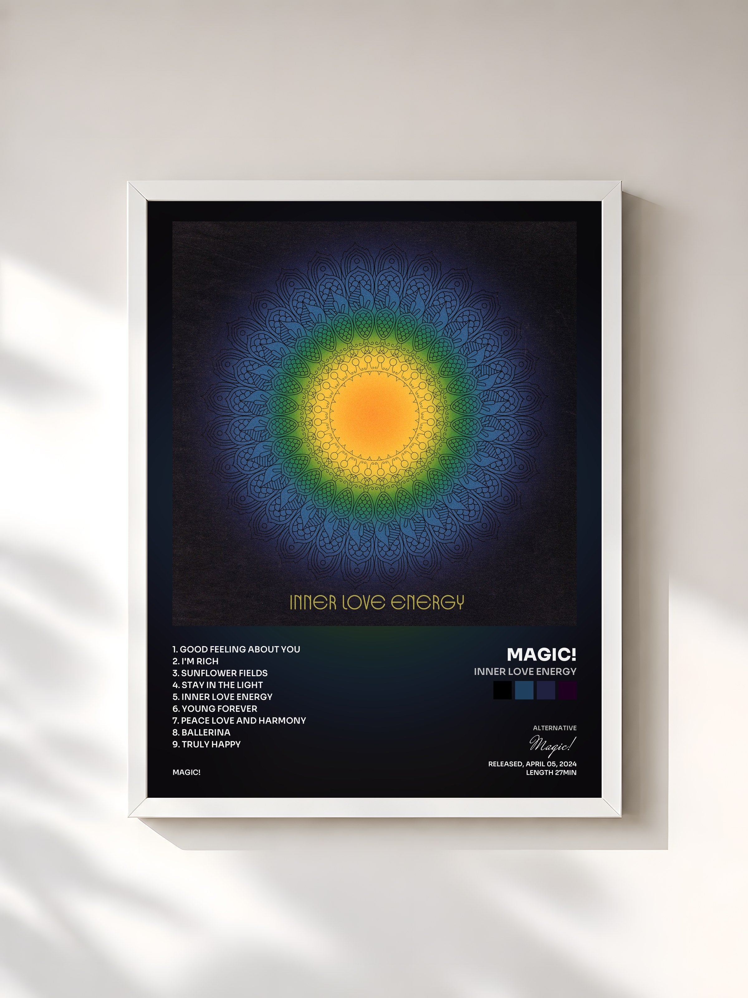 #blanc Tableau de l'album Inner Love Energy de Magic!, cadre blanc, imprimé et encadré en France