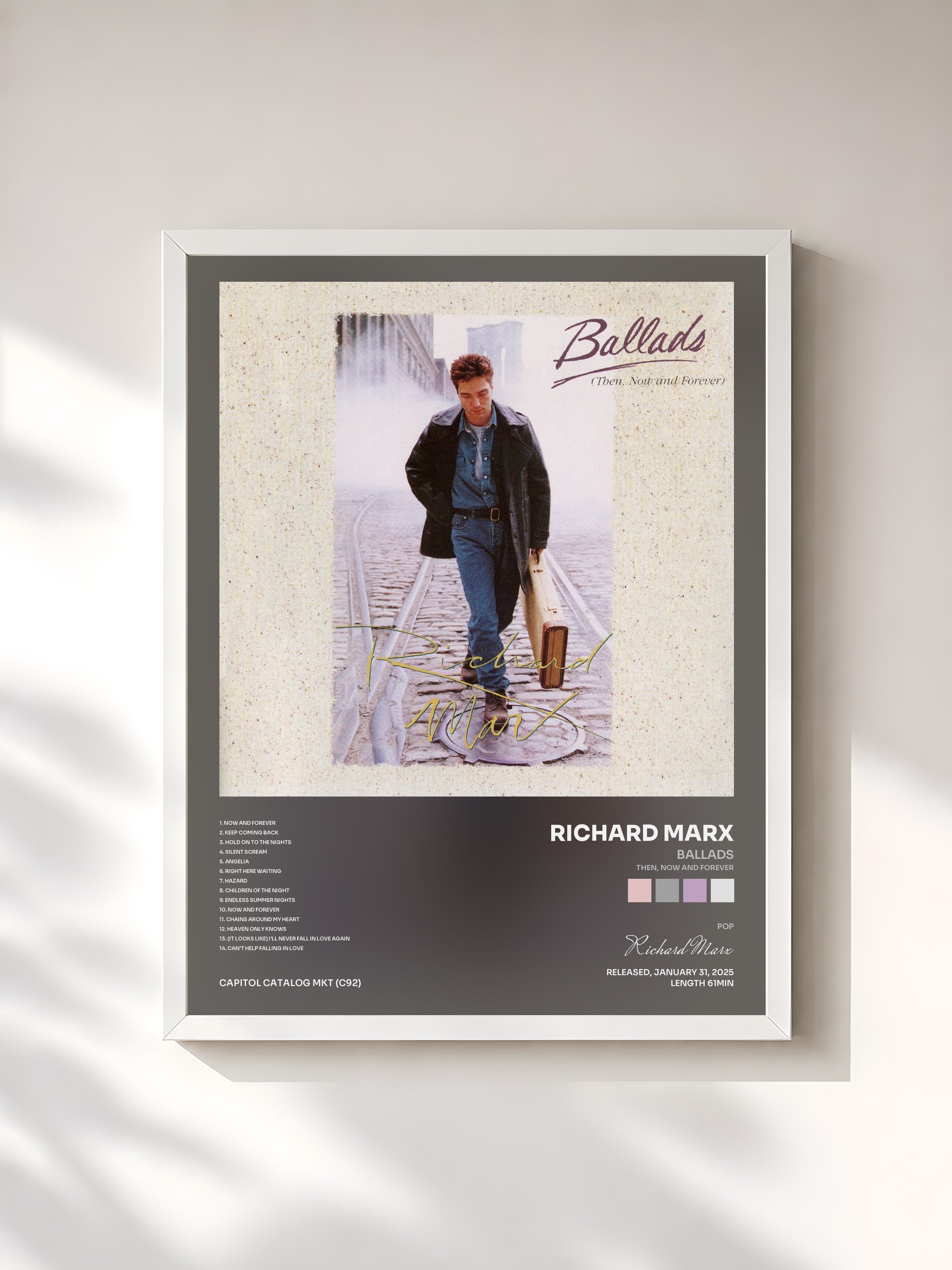 #blanc Tableau de l'album Ballads (Then, Now And Forever) de Richard Marx, cadre blanc, imprimé et encadré en France