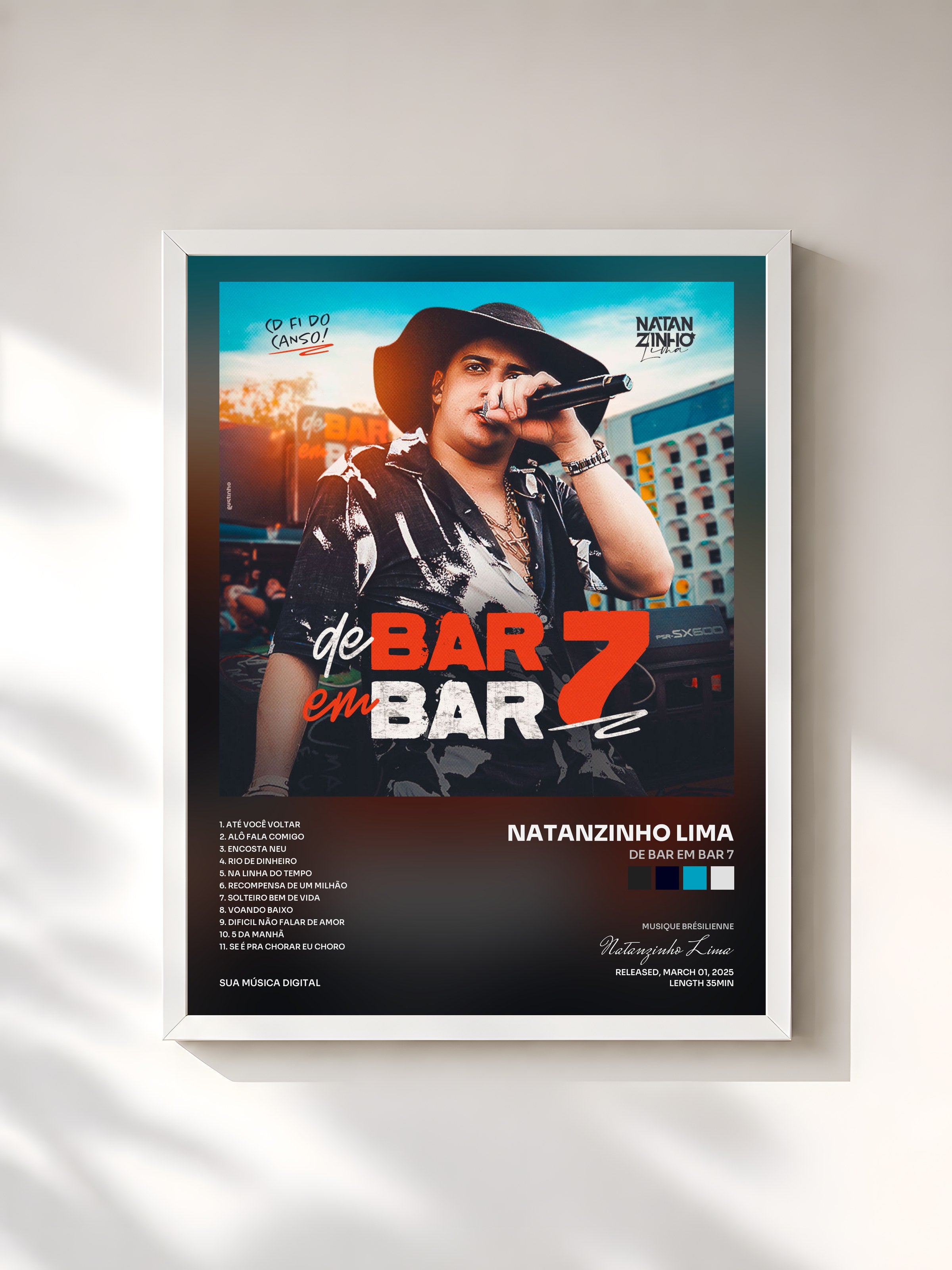 #blanc Tableau de l'album De Bar em Bar 7 de Natanzinho Lima, cadre blanc, imprimé et encadré en France