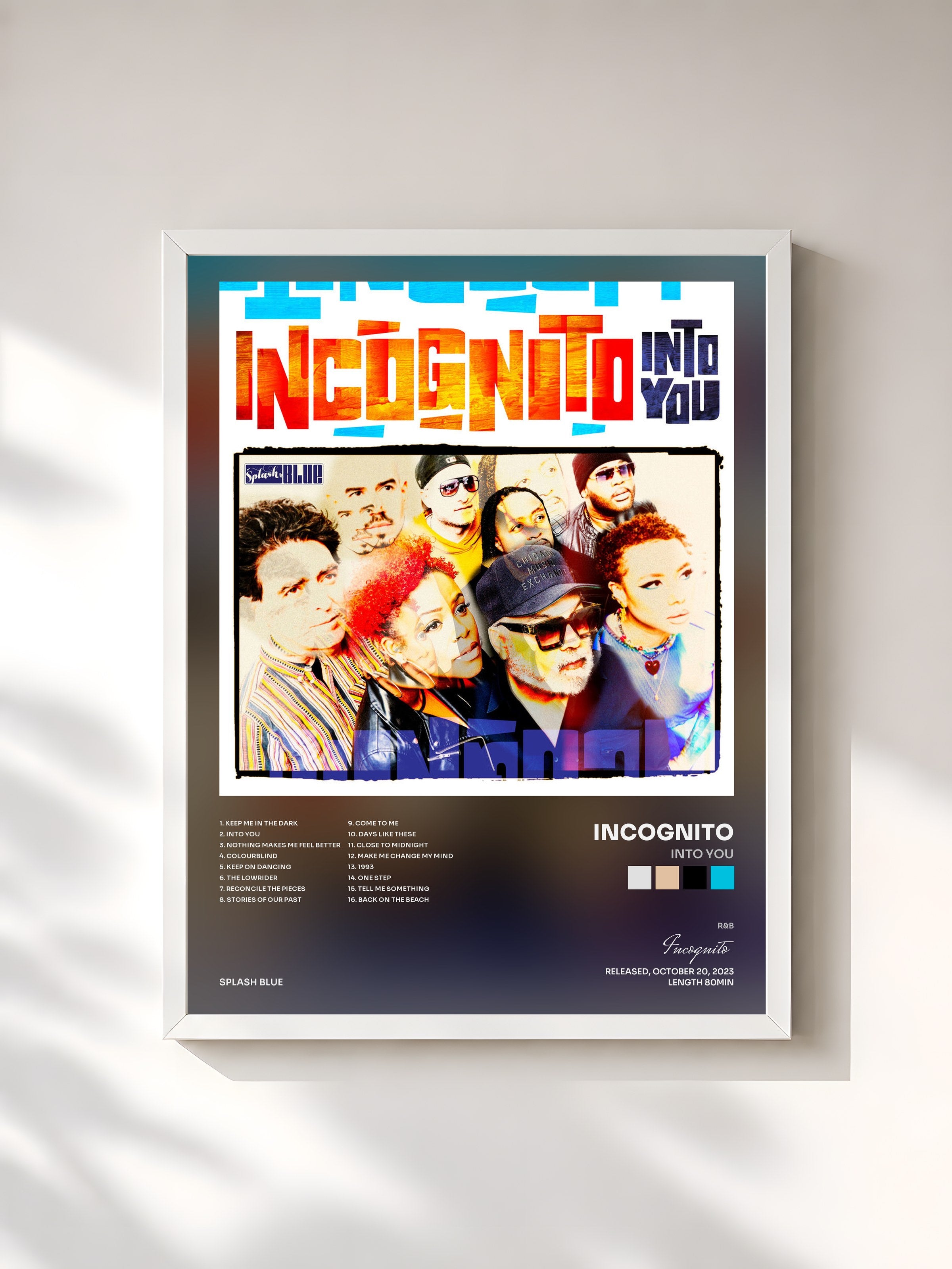 #blanc Tableau de l'album Into You de Incognito, cadre blanc, imprimé et encadré en France