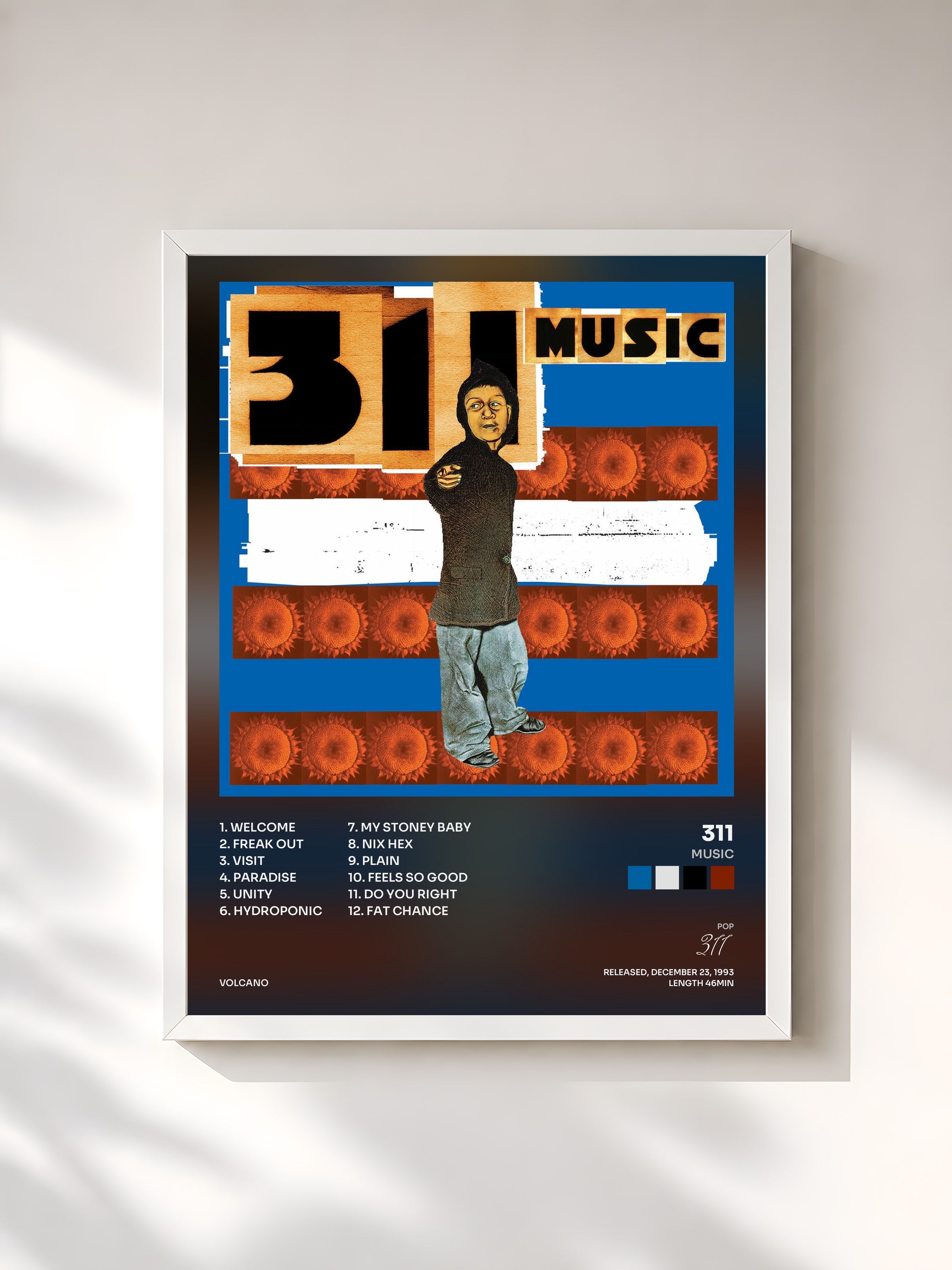 #blanc Tableau de l'album Music de 311, cadre blanc, imprimé et encadré en France