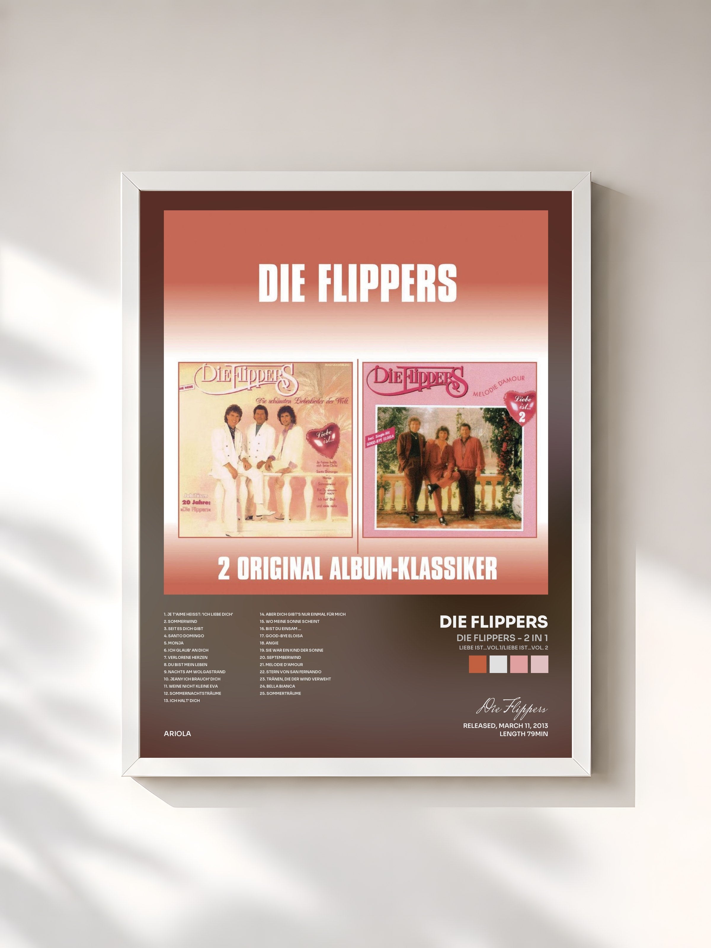 #blanc Tableau de l'album Die Flippers - 2 in 1 (Liebe ist...Vol.1/Liebe ist...Vol. 2) de Die Flippers, cadre blanc, imprimé et encadré en France