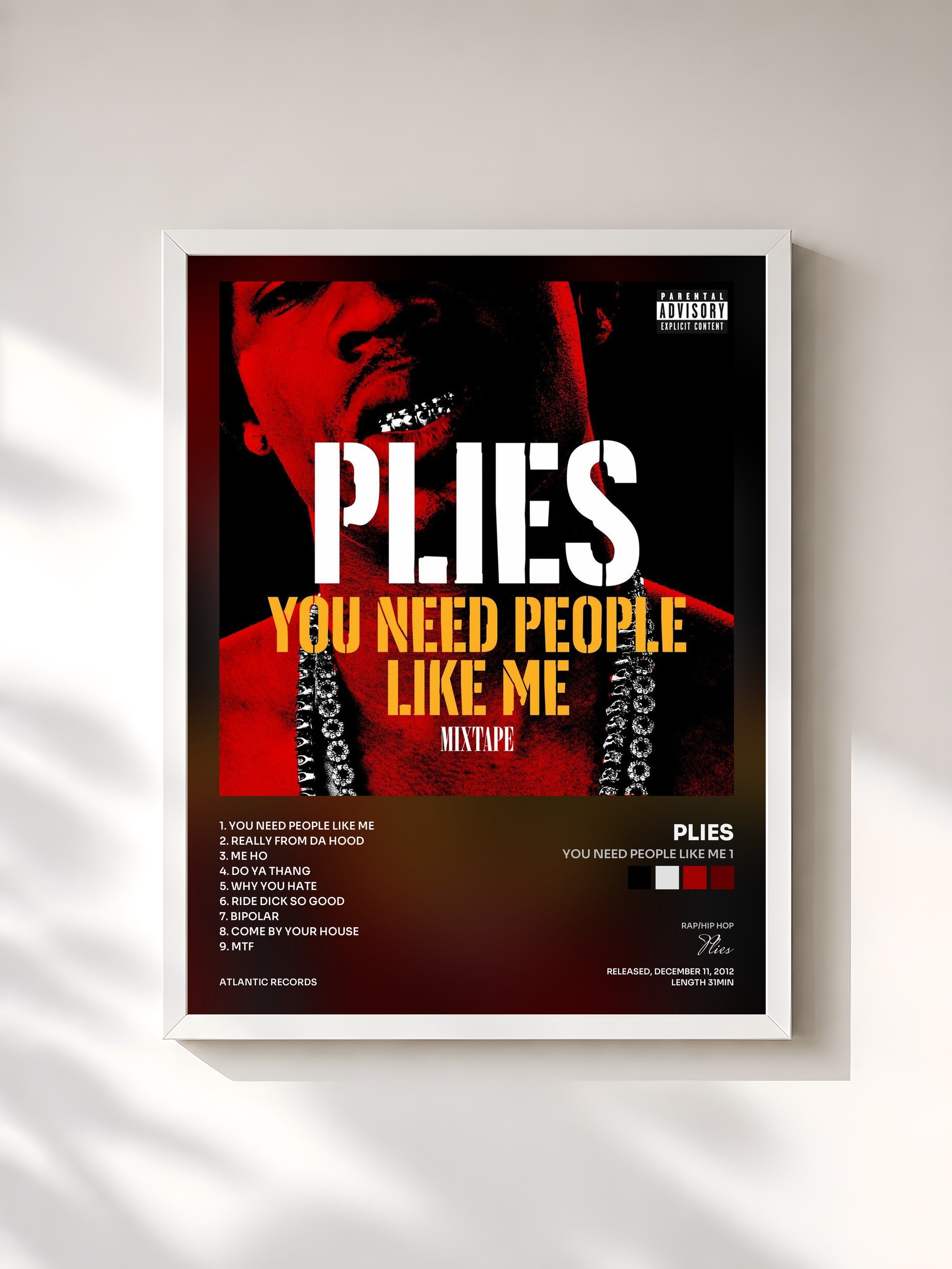 #blanc Tableau de l'album You Need People like Me 1 de Plies, cadre blanc, imprimé et encadré en France