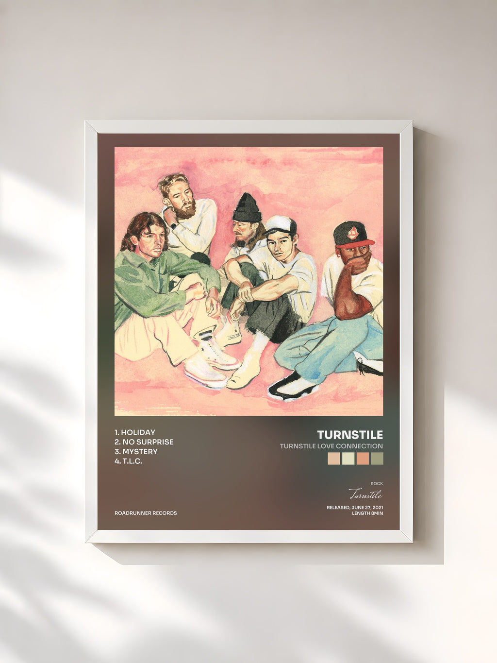 #blanc Tableau de l'album TURNSTILE LOVE CONNECTION de Turnstile, cadre blanc, imprimé et encadré en France
