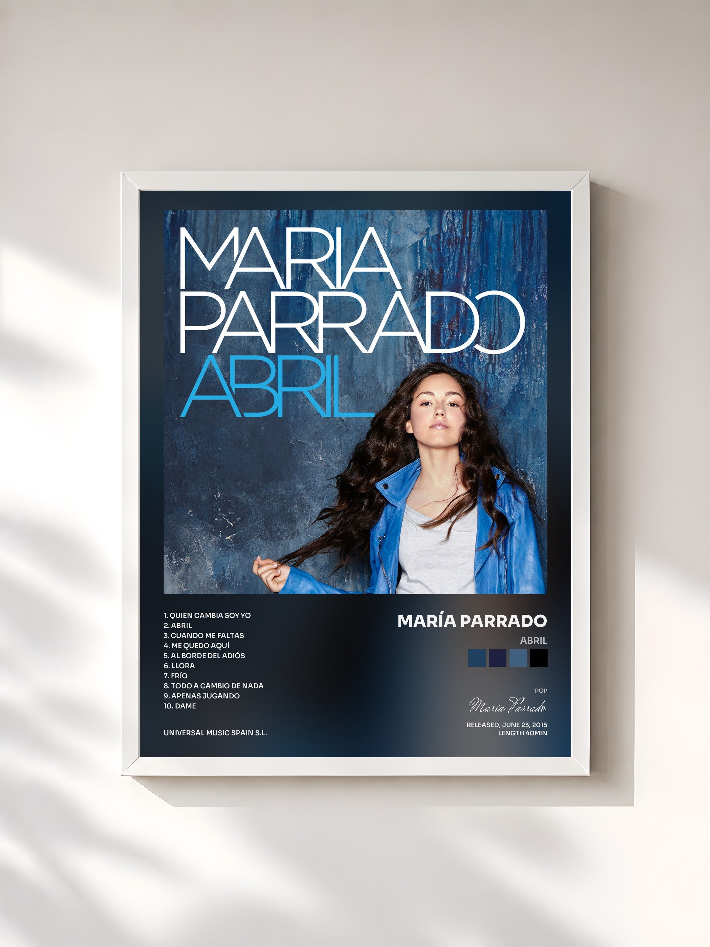#blanc Tableau de l'album Abril de María Parrado, cadre blanc, imprimé et encadré en France