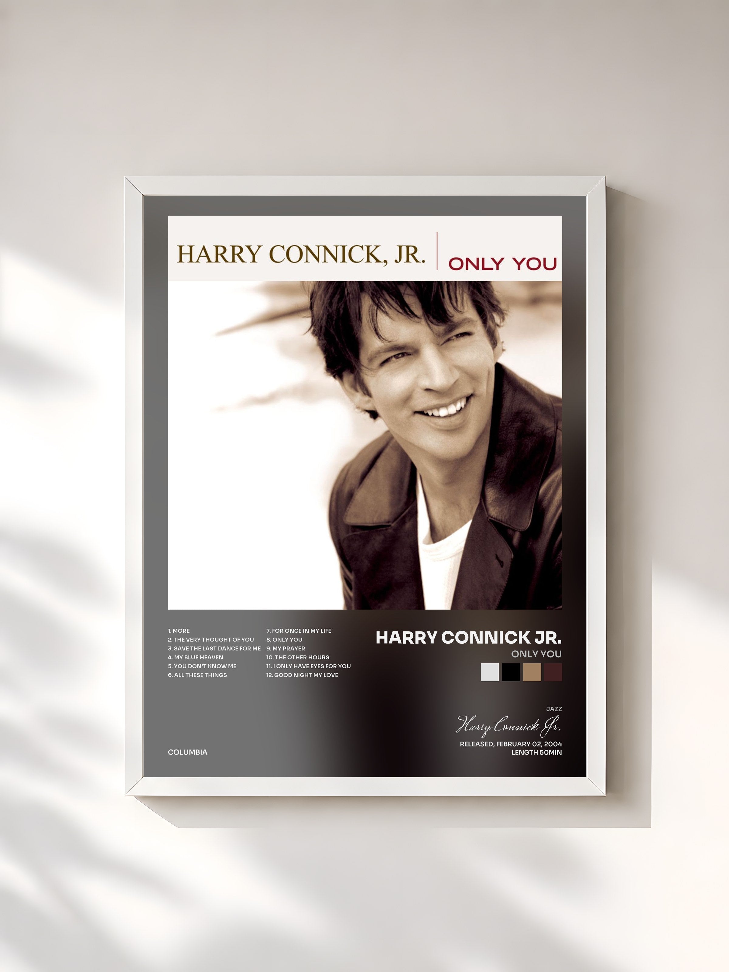 #blanc Tableau de l'album Only You de Harry Connick Jr., cadre blanc, imprimé et encadré en France