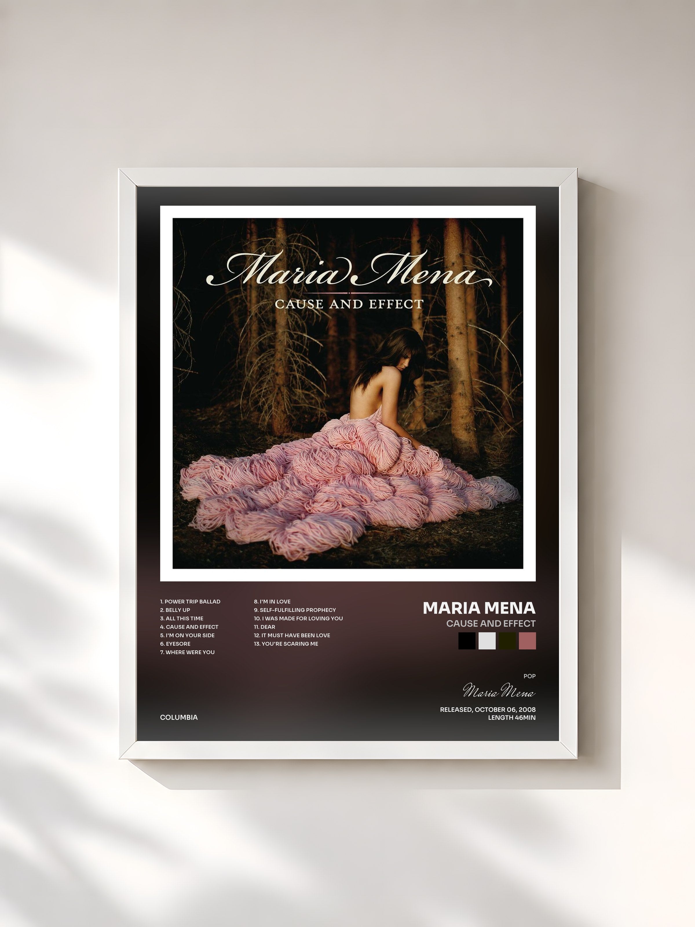 #blanc Tableau de l'album Cause and Effect de Maria Mena, cadre blanc, imprimé et encadré en France
