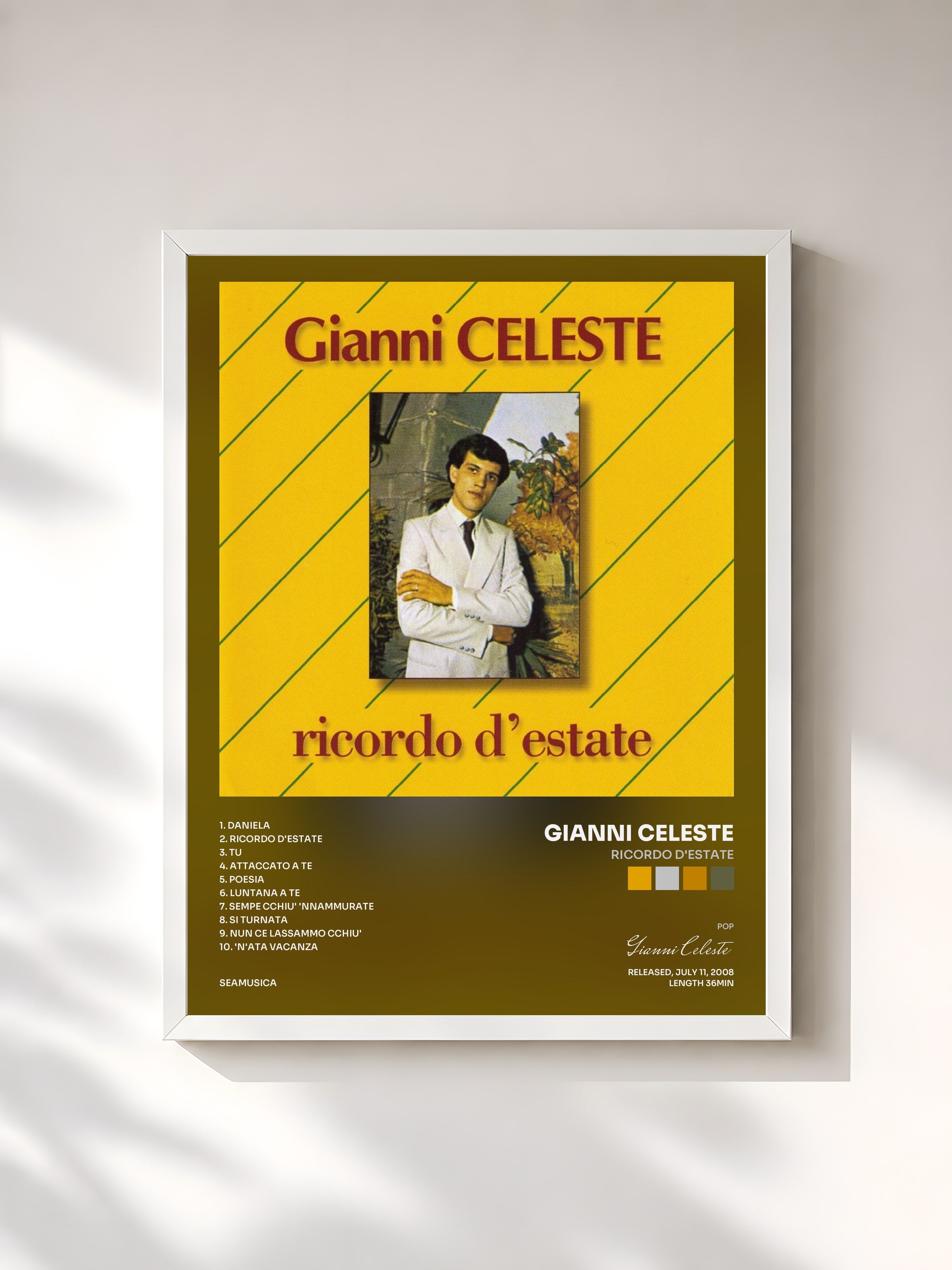 #blanc Tableau de l'album Ricordo D'Estate de Gianni Celeste, cadre blanc, imprimé et encadré en France