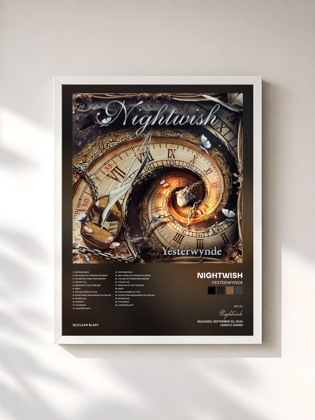 #blanc Tableau de l'album Yesterwynde de Nightwish, cadre blanc, imprimé et encadré en France