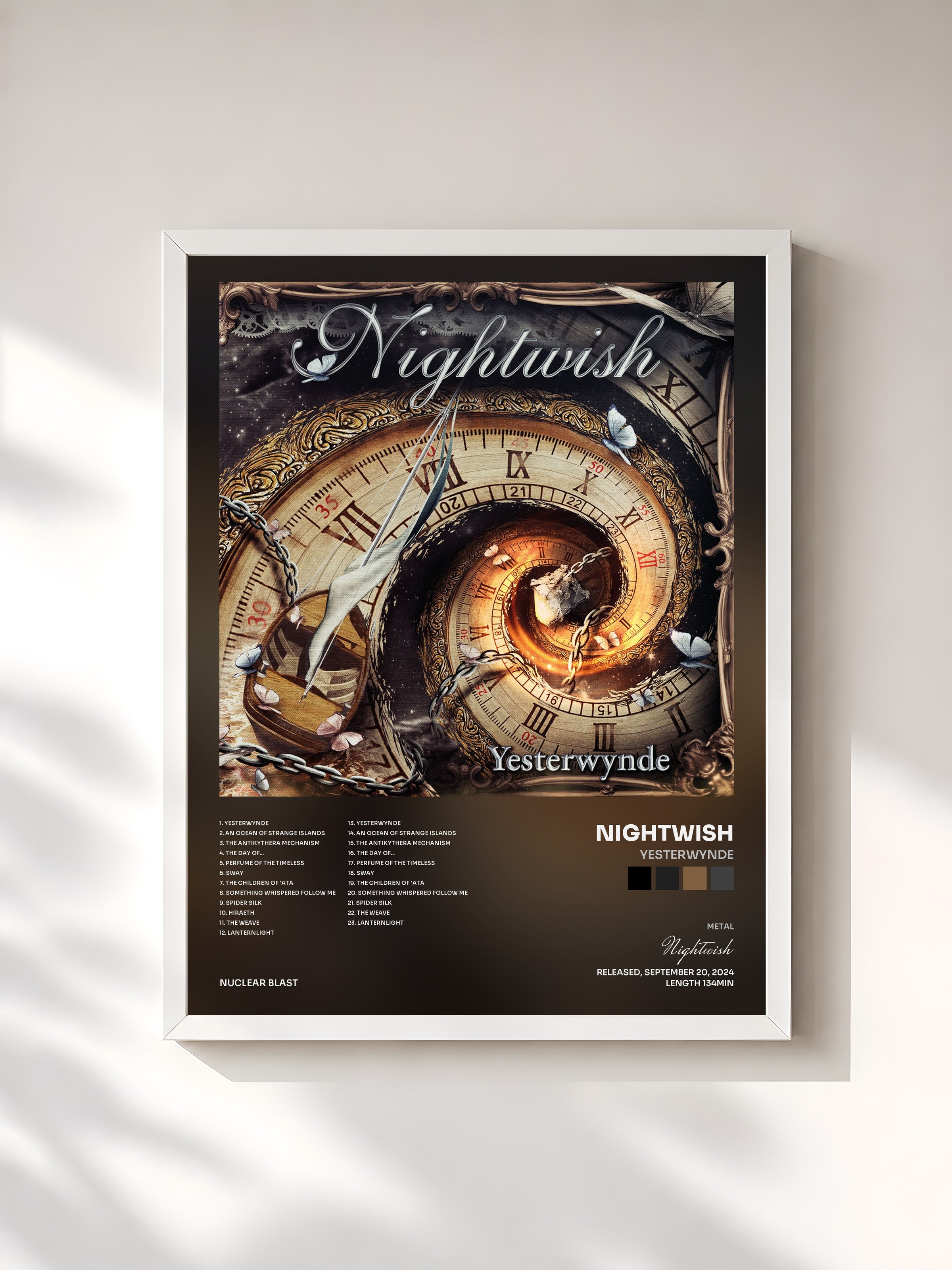 #blanc Tableau de l'album Yesterwynde de Nightwish, cadre blanc, imprimé et encadré en France