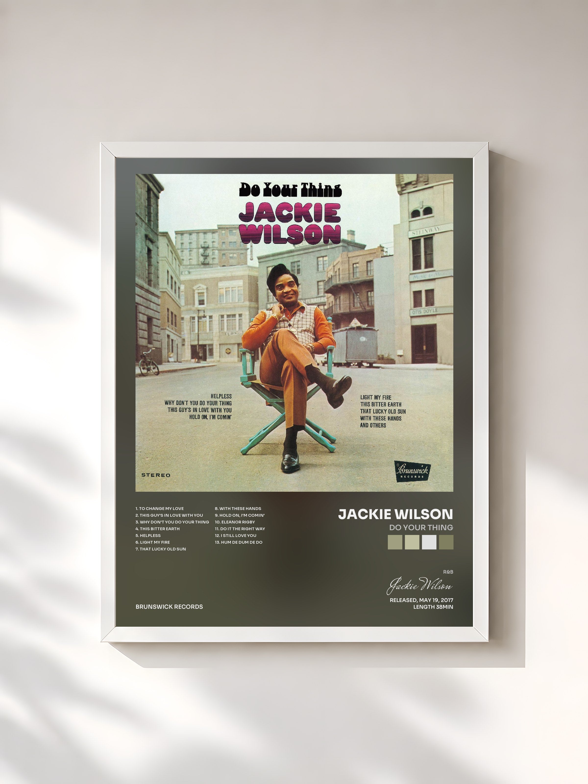 #blanc Tableau de l'album Do Your Thing de Jackie Wilson, cadre blanc, imprimé et encadré en France
