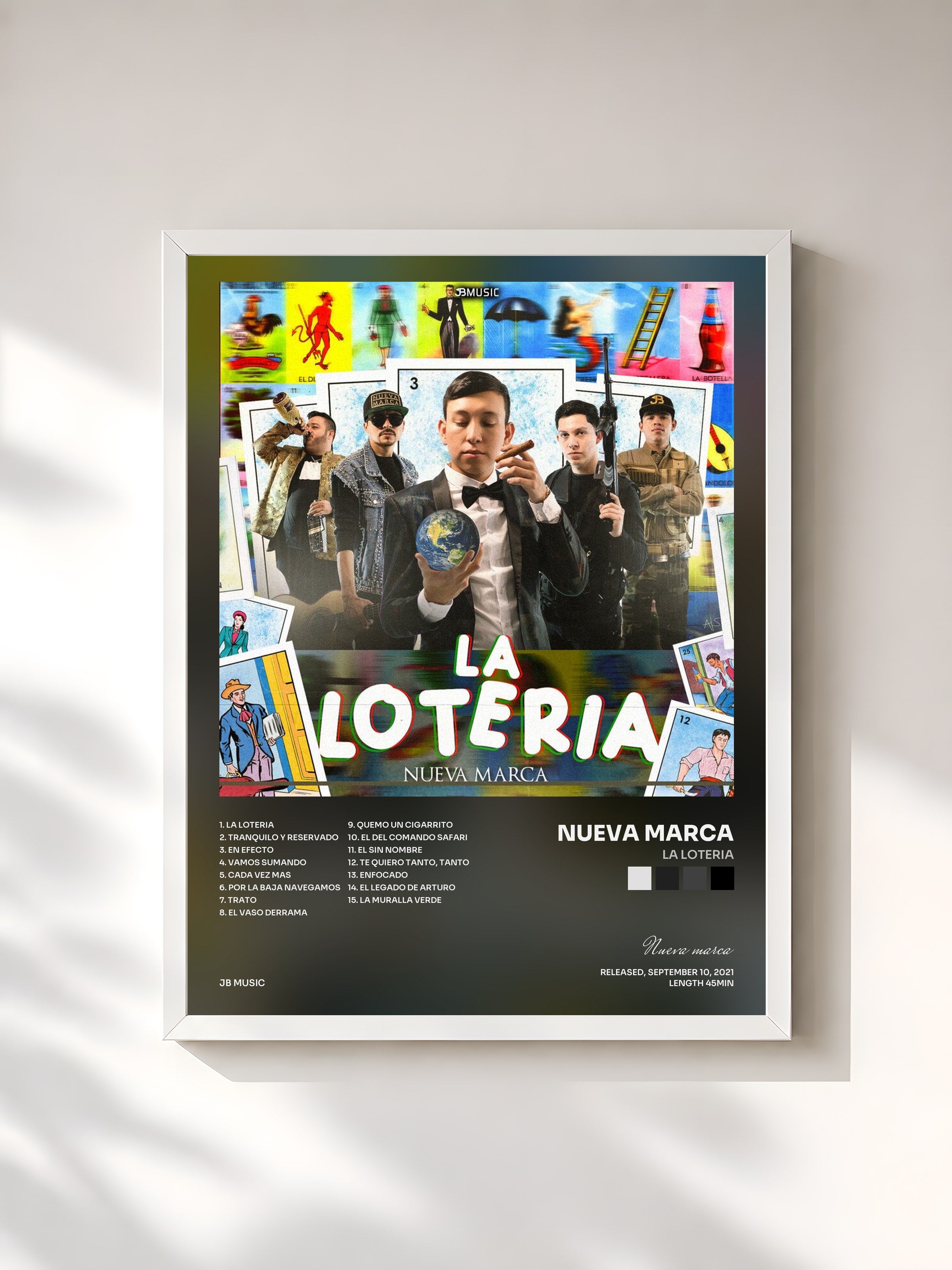 #blanc Tableau de l'album La Loteria de Nueva marca, cadre blanc, imprimé et encadré en France