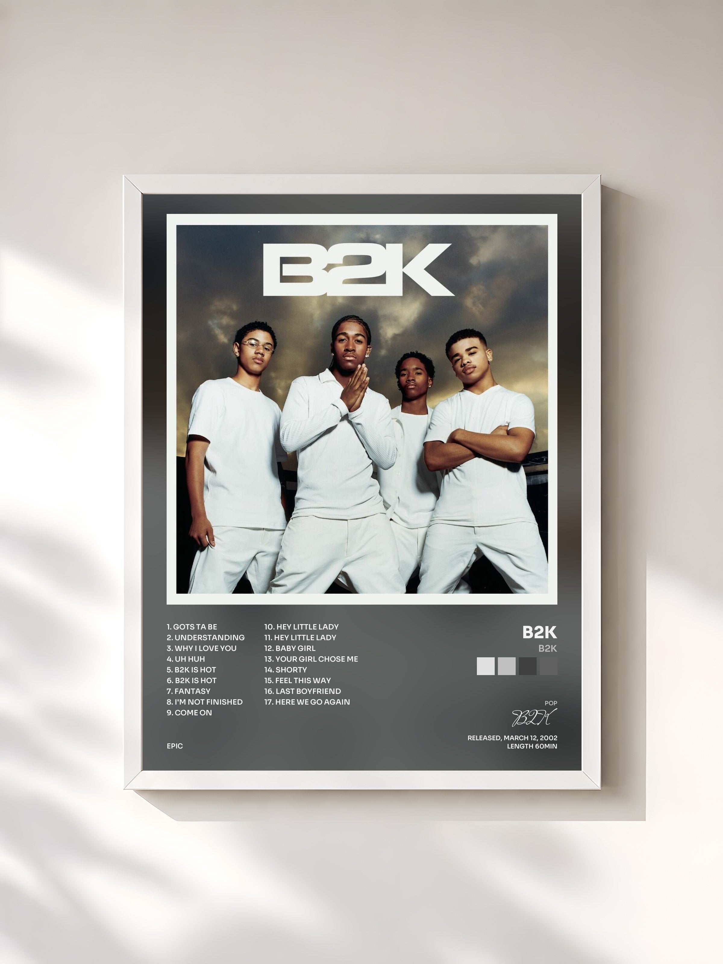 #blanc Tableau de l'album B2K de B2K, cadre blanc, imprimé et encadré en France