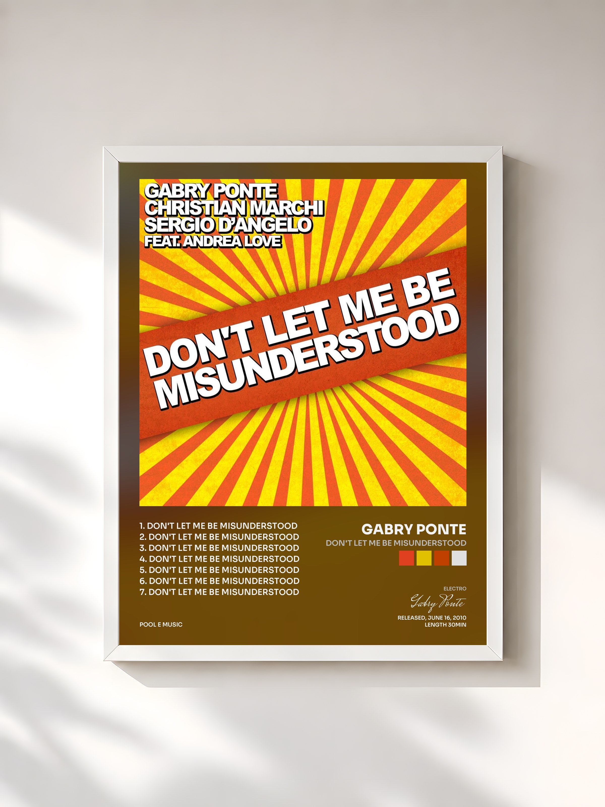 #blanc Tableau de l'album Don't Let Me Be Misunderstood de Gabry Ponte, cadre blanc, imprimé et encadré en France