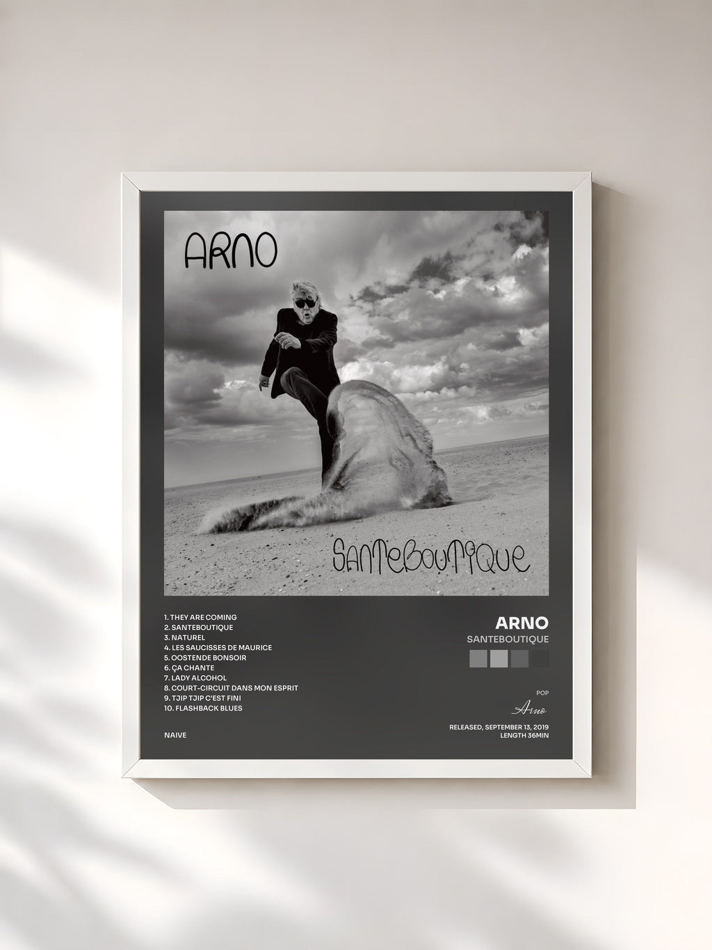 #blanc Santeboutique de Arno en lámina enmarcada, marco blanco, impresa y enmarcada en Francia