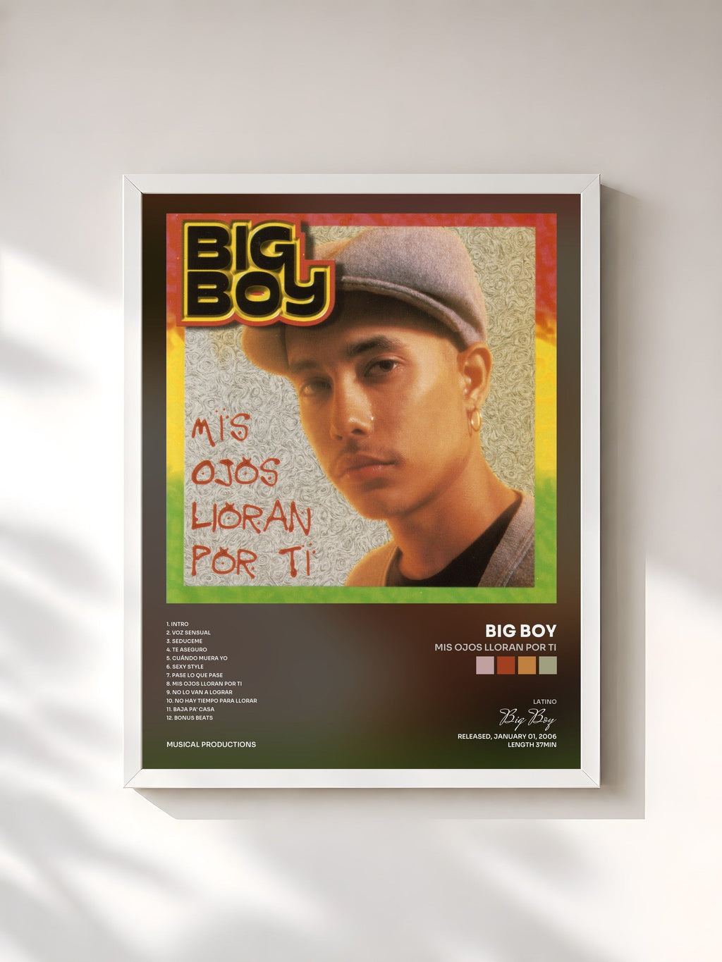 #blanc Tableau de l'album Mis Ojos Lloran Por Ti de Big Boy, cadre blanc, imprimé et encadré en France