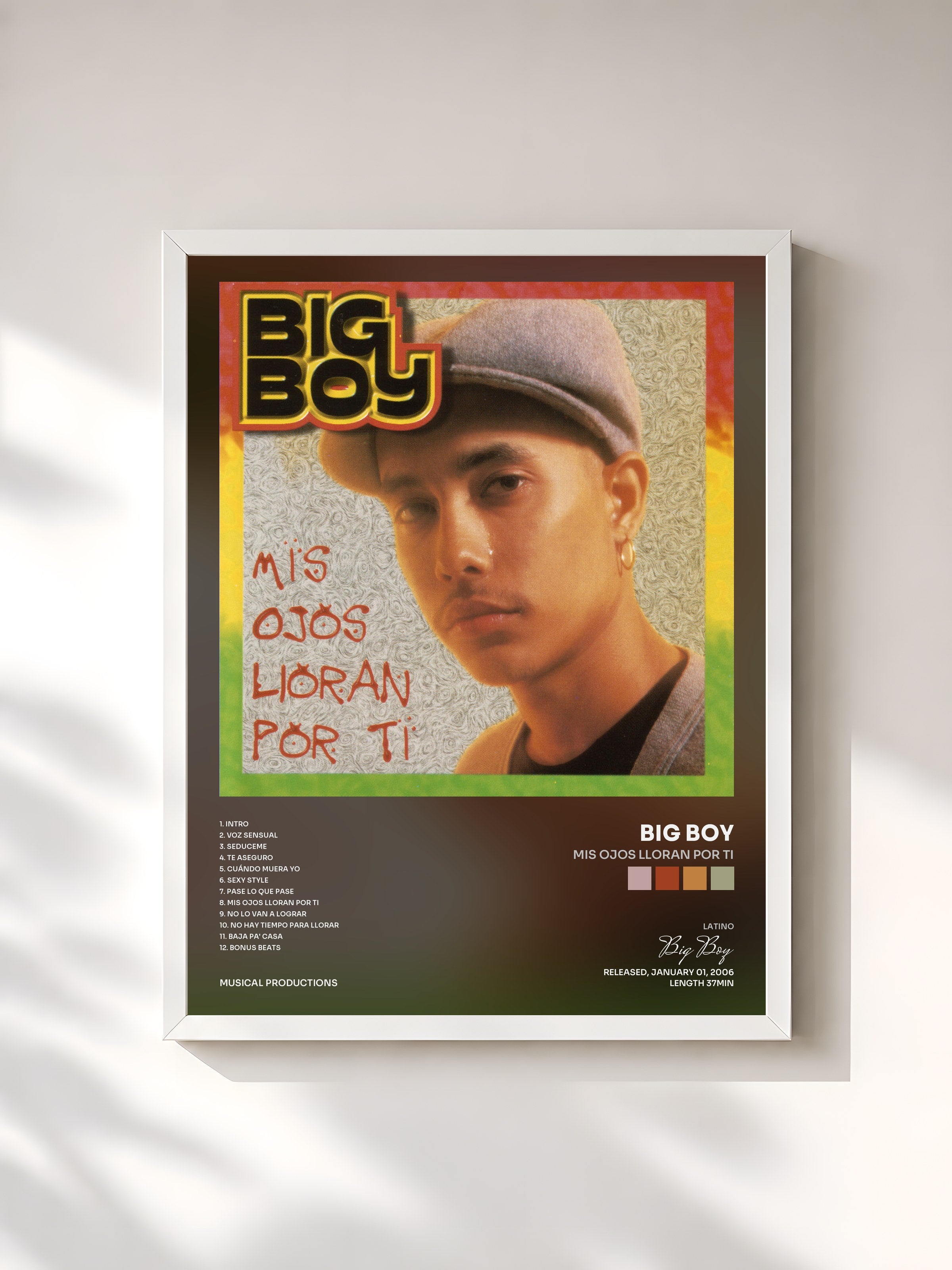 #blanc Tableau de l'album Mis Ojos Lloran Por Ti de Big Boy, cadre blanc, imprimé et encadré en France