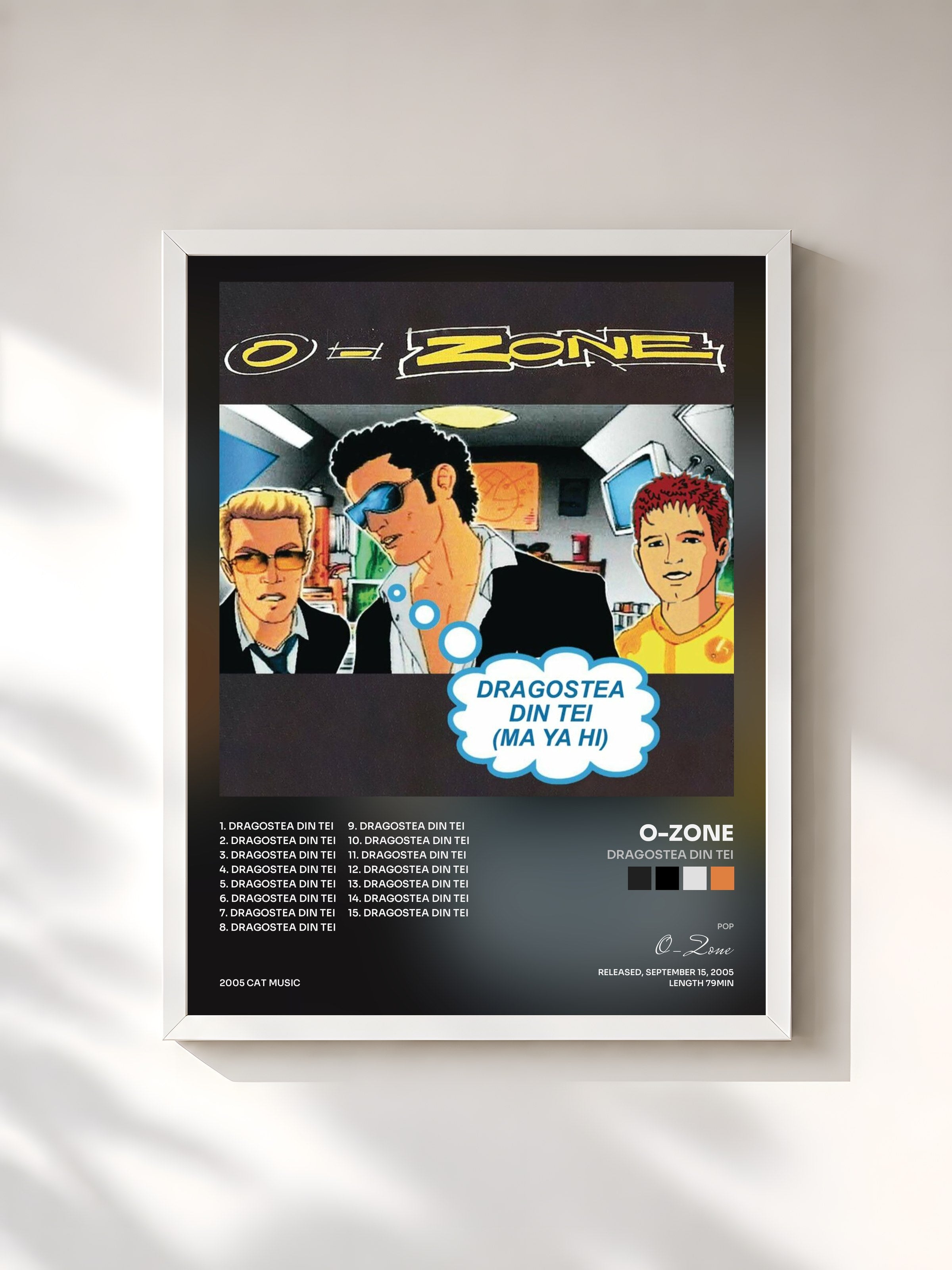 #blanc Tableau de l'album Dragostea din tei de O-Zone, cadre blanc, imprimé et encadré en France
