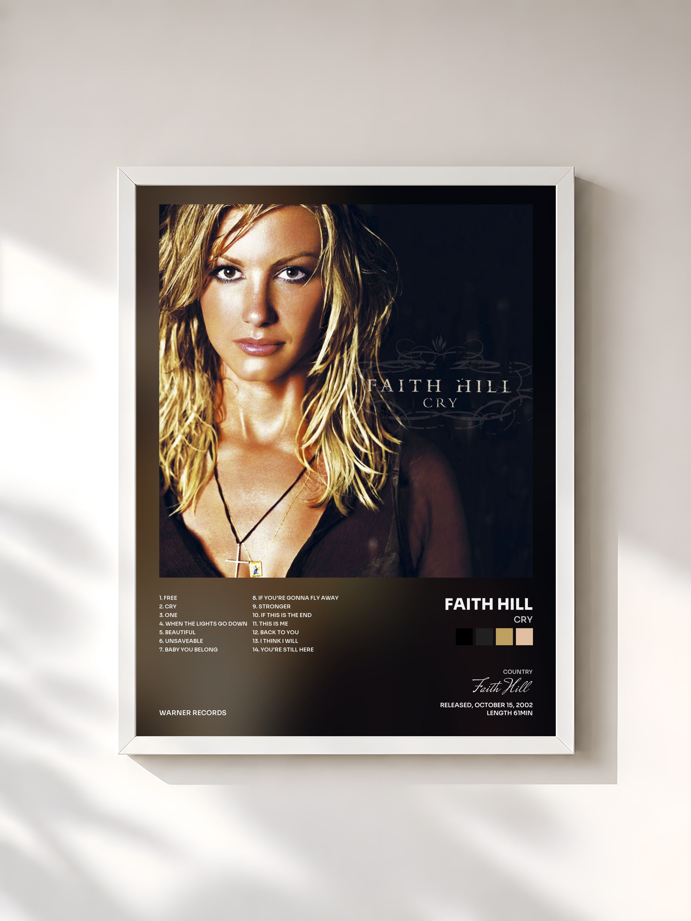 #blanc Tableau de l'album Cry de Faith Hill, cadre blanc, imprimé et encadré en France