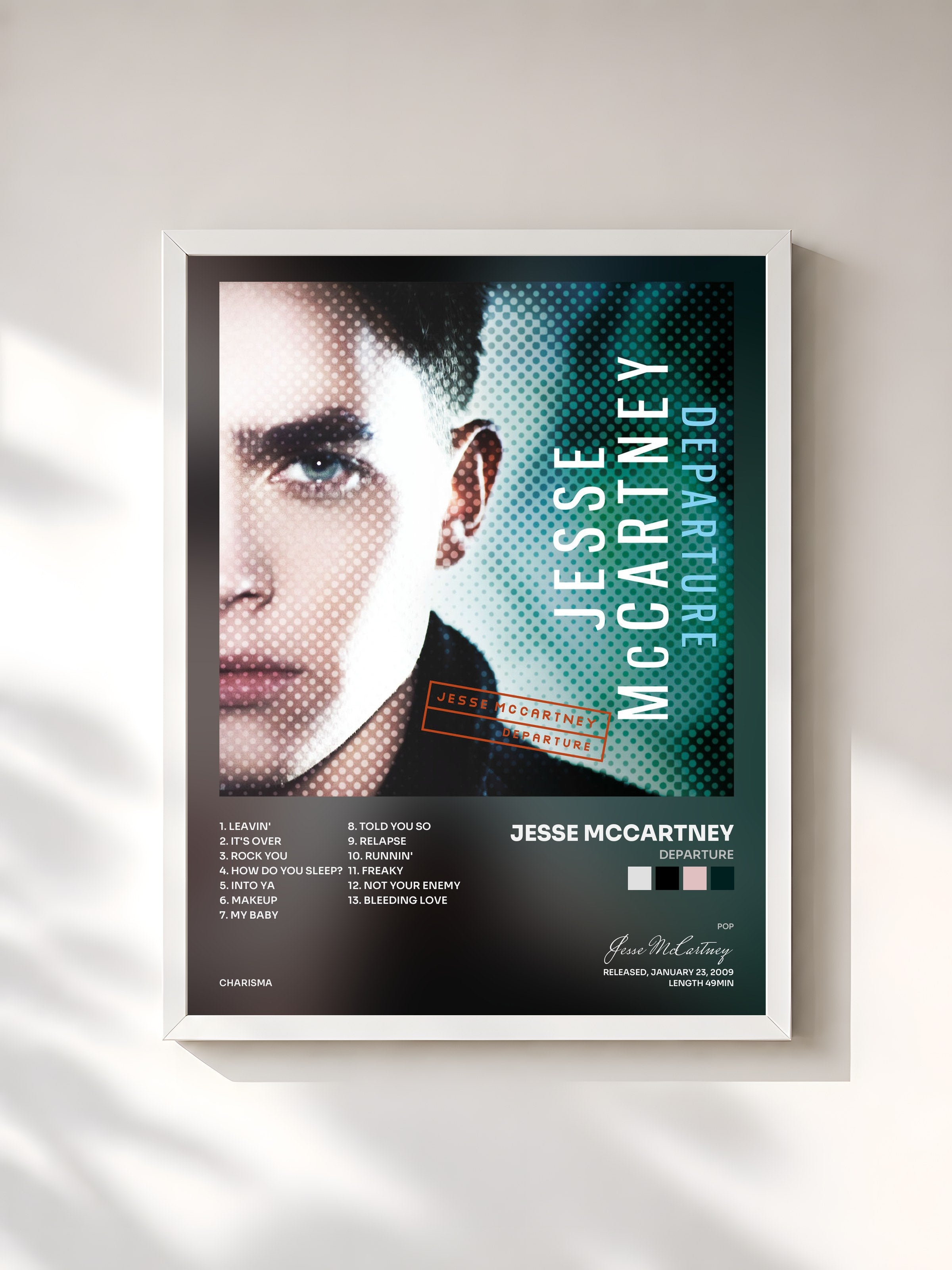 #blanc Tableau de l'album Departure de Jesse McCartney, cadre blanc, imprimé et encadré en France