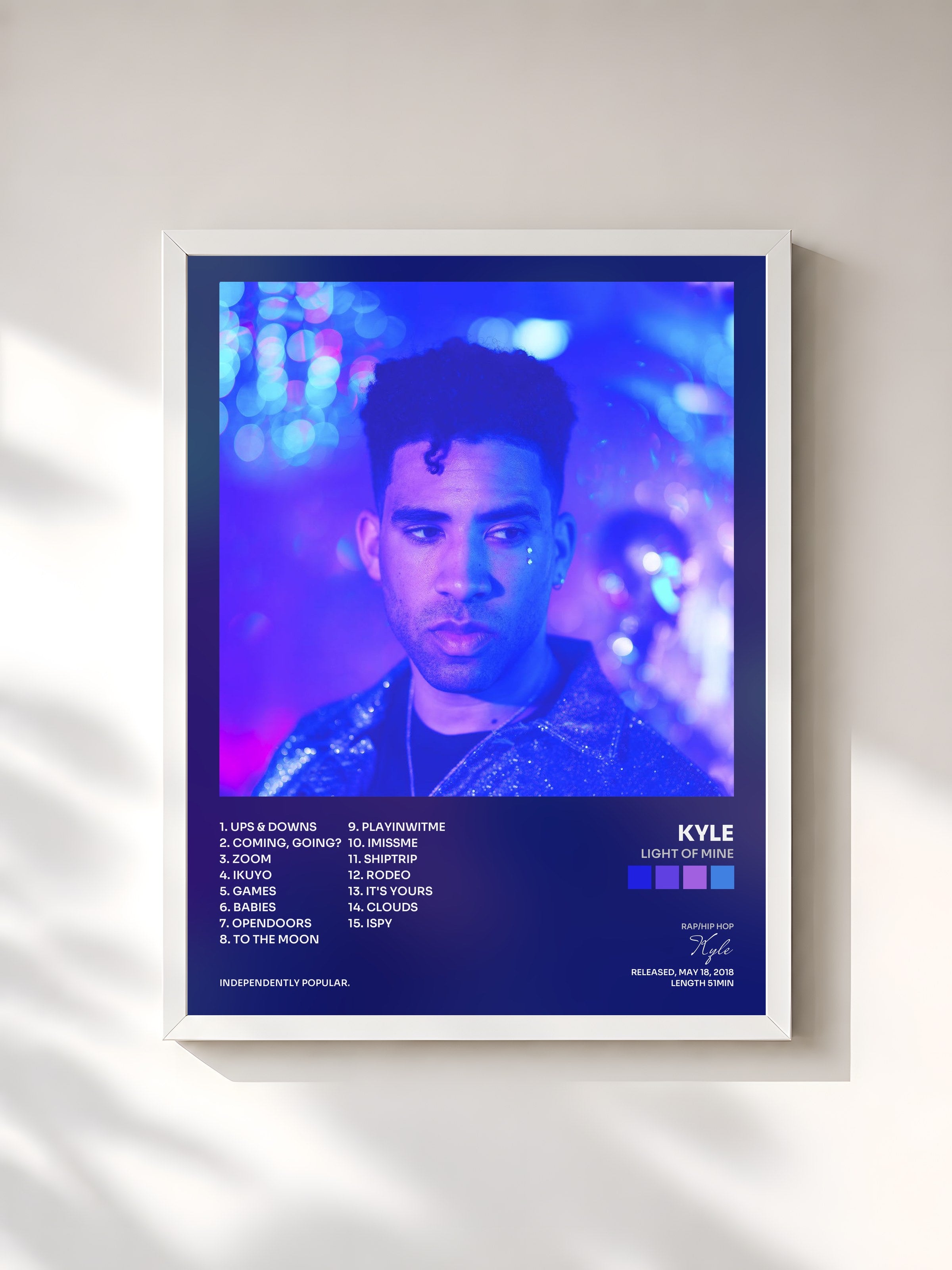 #blanc Tableau de l'album Light of Mine de Kyle, cadre blanc, imprimé et encadré en France