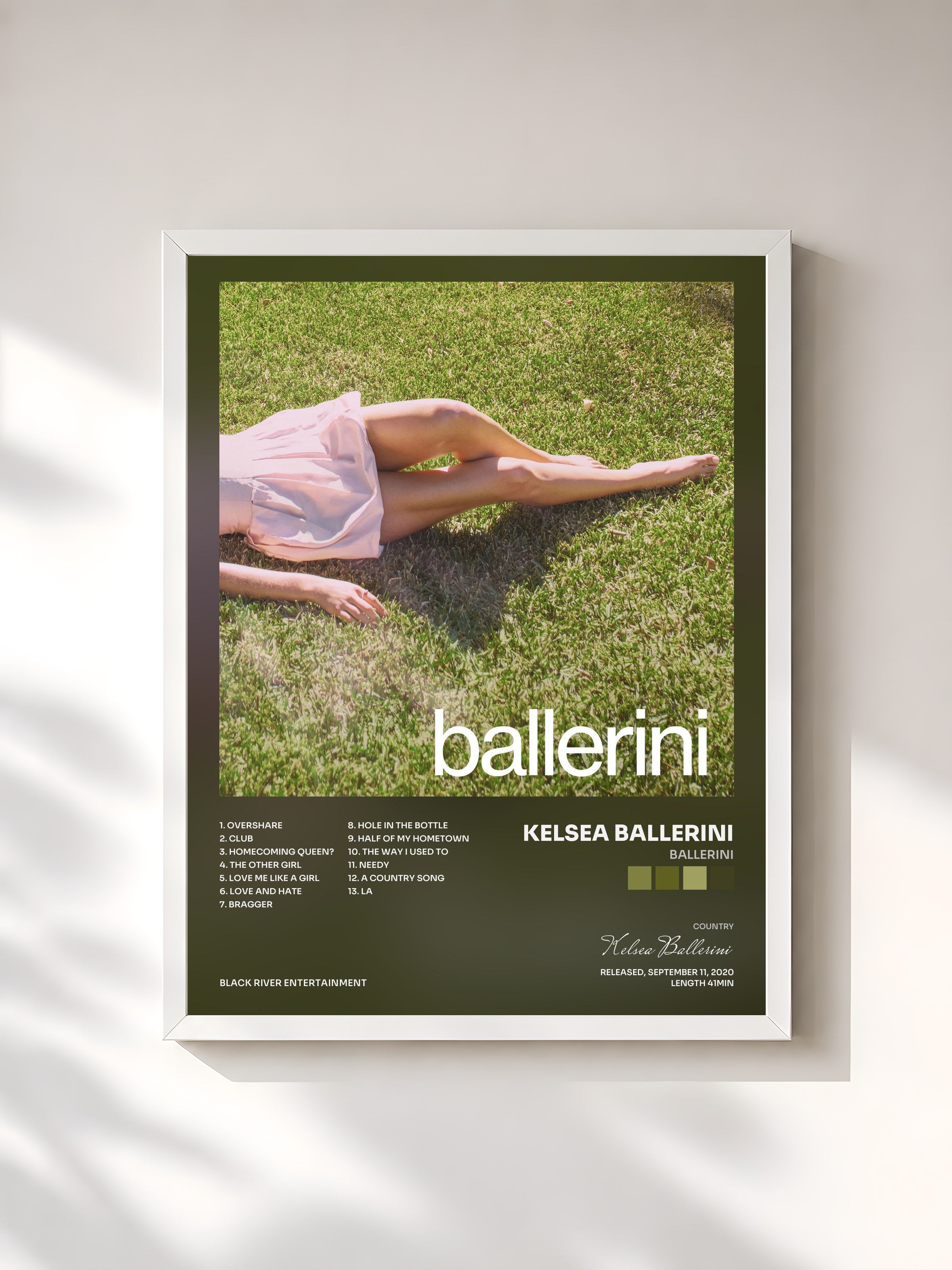#blanc Tableau de l'album ballerini de Kelsea Ballerini, cadre blanc, imprimé et encadré en France