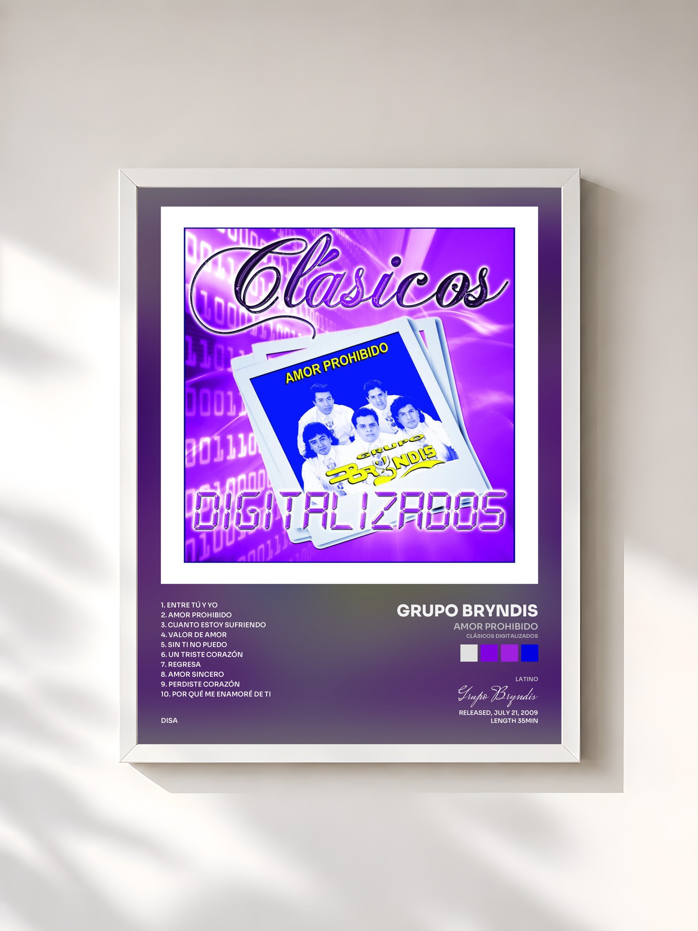 #blanc Tableau de l'album Amor Prohibido (Clásicos Digitalizados) de Grupo Bryndis, cadre blanc, imprimé et encadré en France