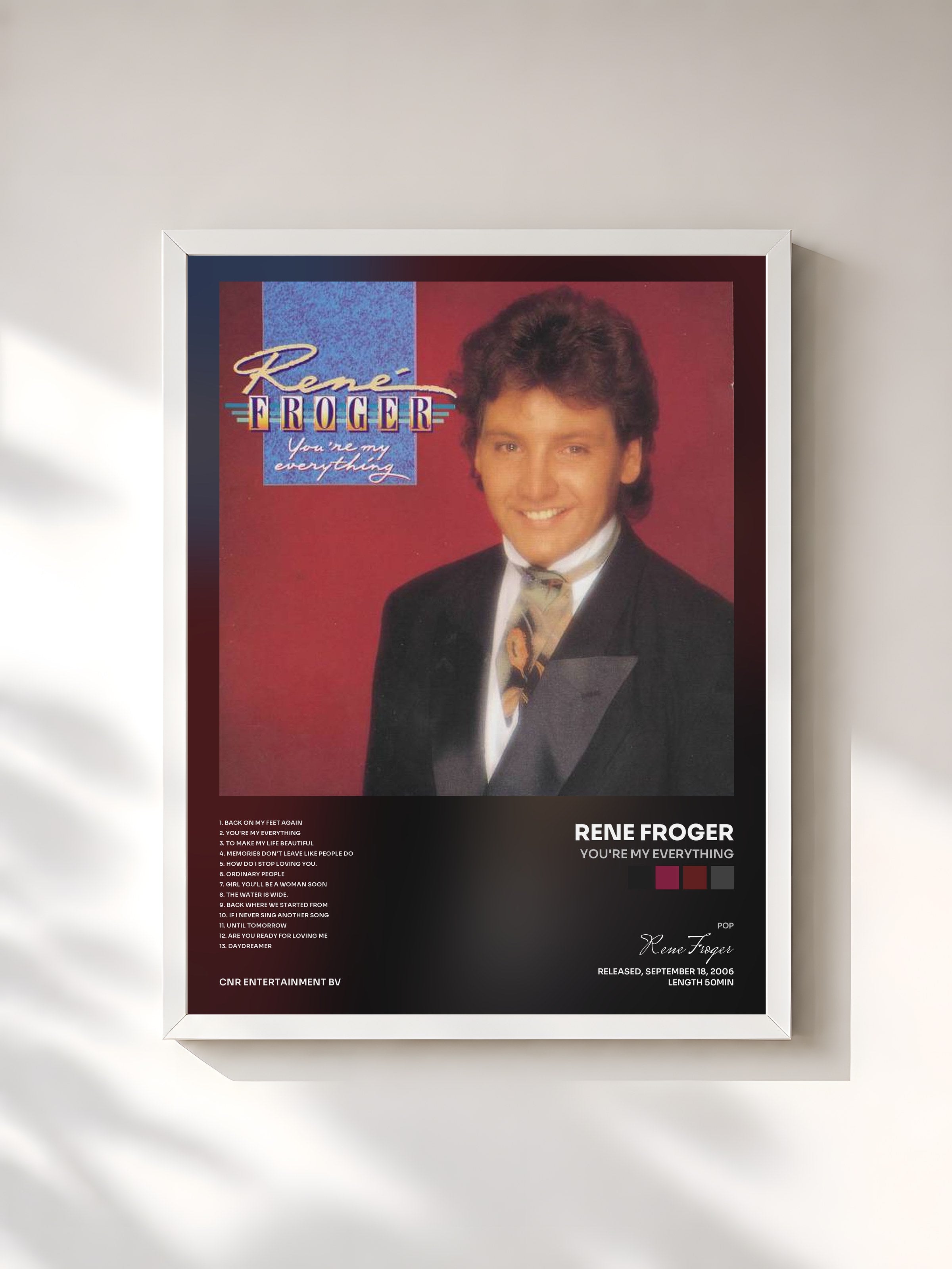 #blanc Tableau de l'album You're My Everything de Rene Froger, cadre blanc, imprimé et encadré en France