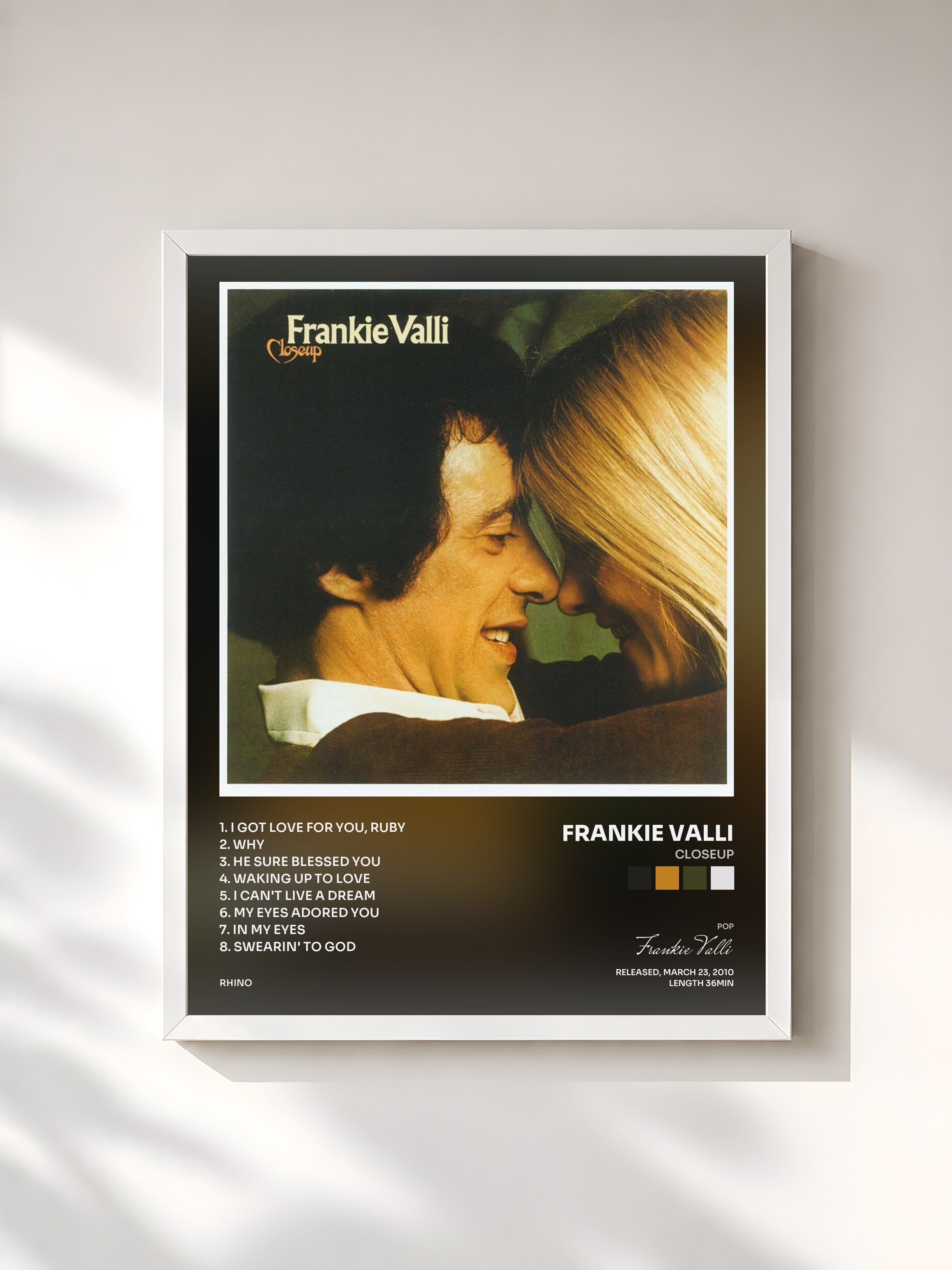 #blanc Tableau de l'album Closeup de Frankie Valli, cadre blanc, imprimé et encadré en France