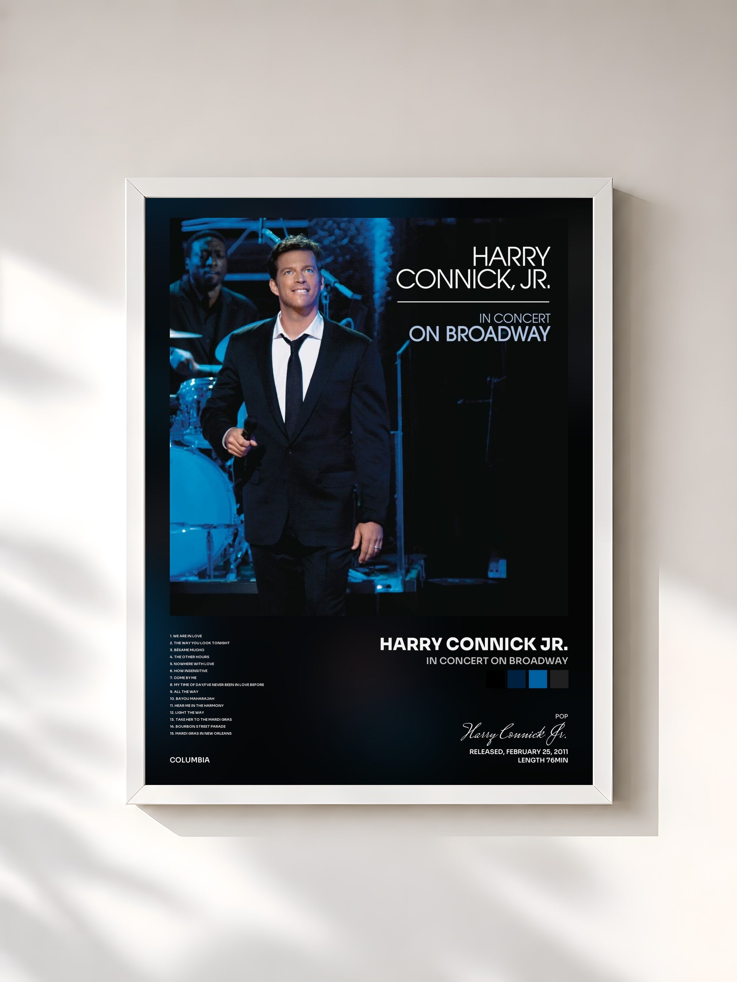#blanc Tableau de l'album In Concert On Broadway de Harry Connick Jr., cadre blanc, imprimé et encadré en France