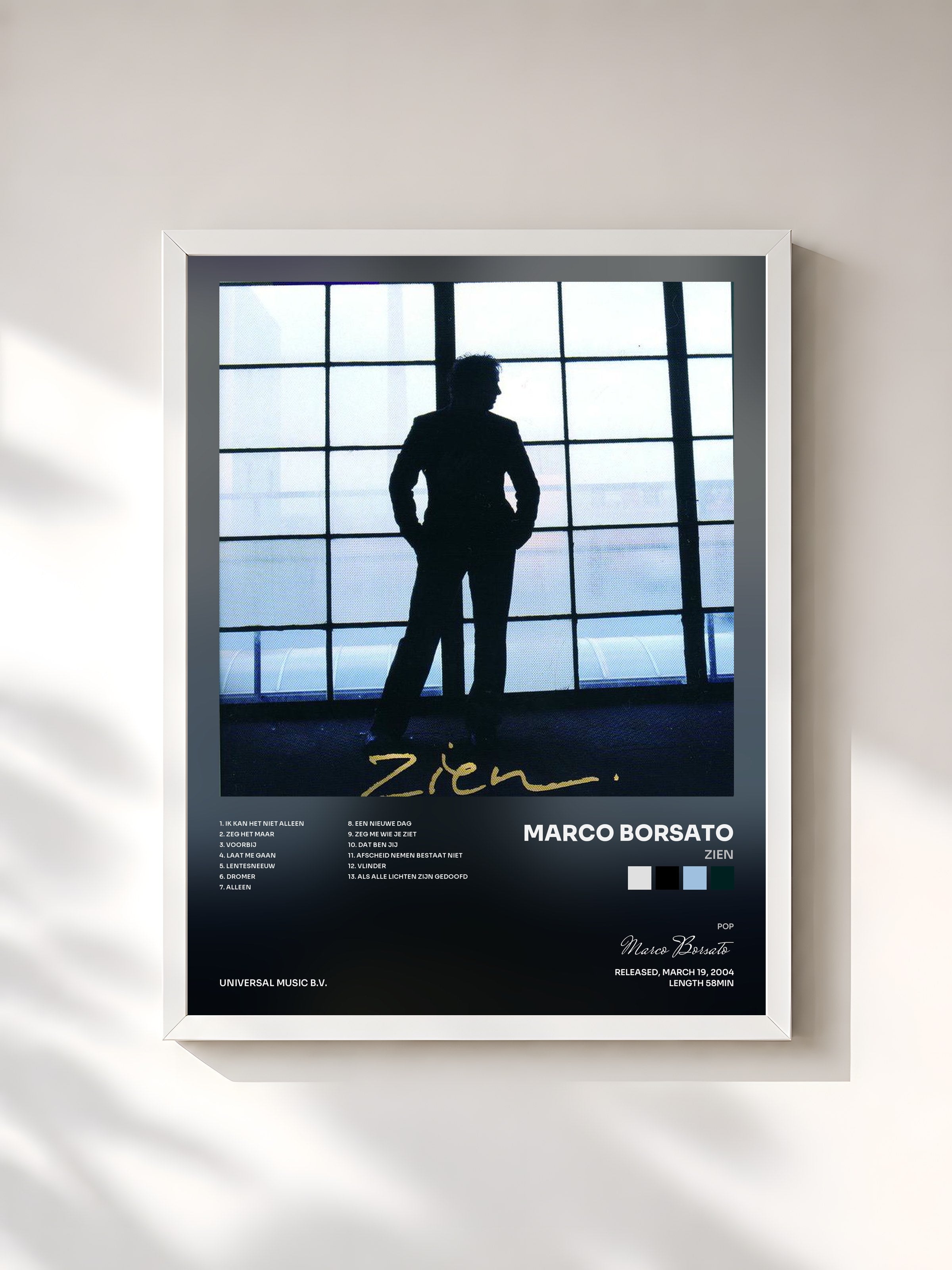 #blanc Tableau de l'album Zien de Marco Borsato, cadre blanc, imprimé et encadré en France