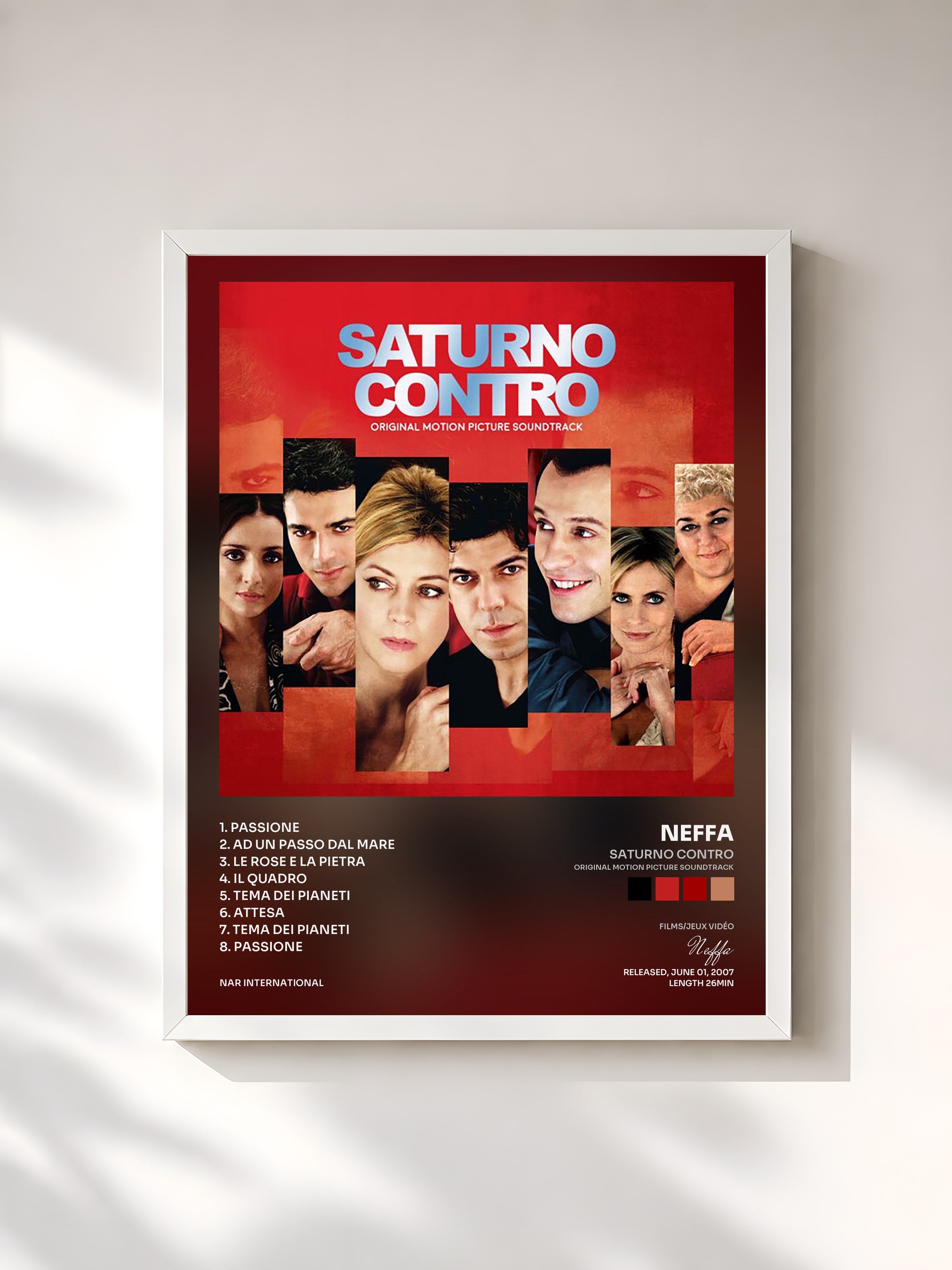 #blanc Tableau de l'album Saturno Contro (Original Motion Picture Soundtrack) de Neffa, cadre blanc, imprimé et encadré en France