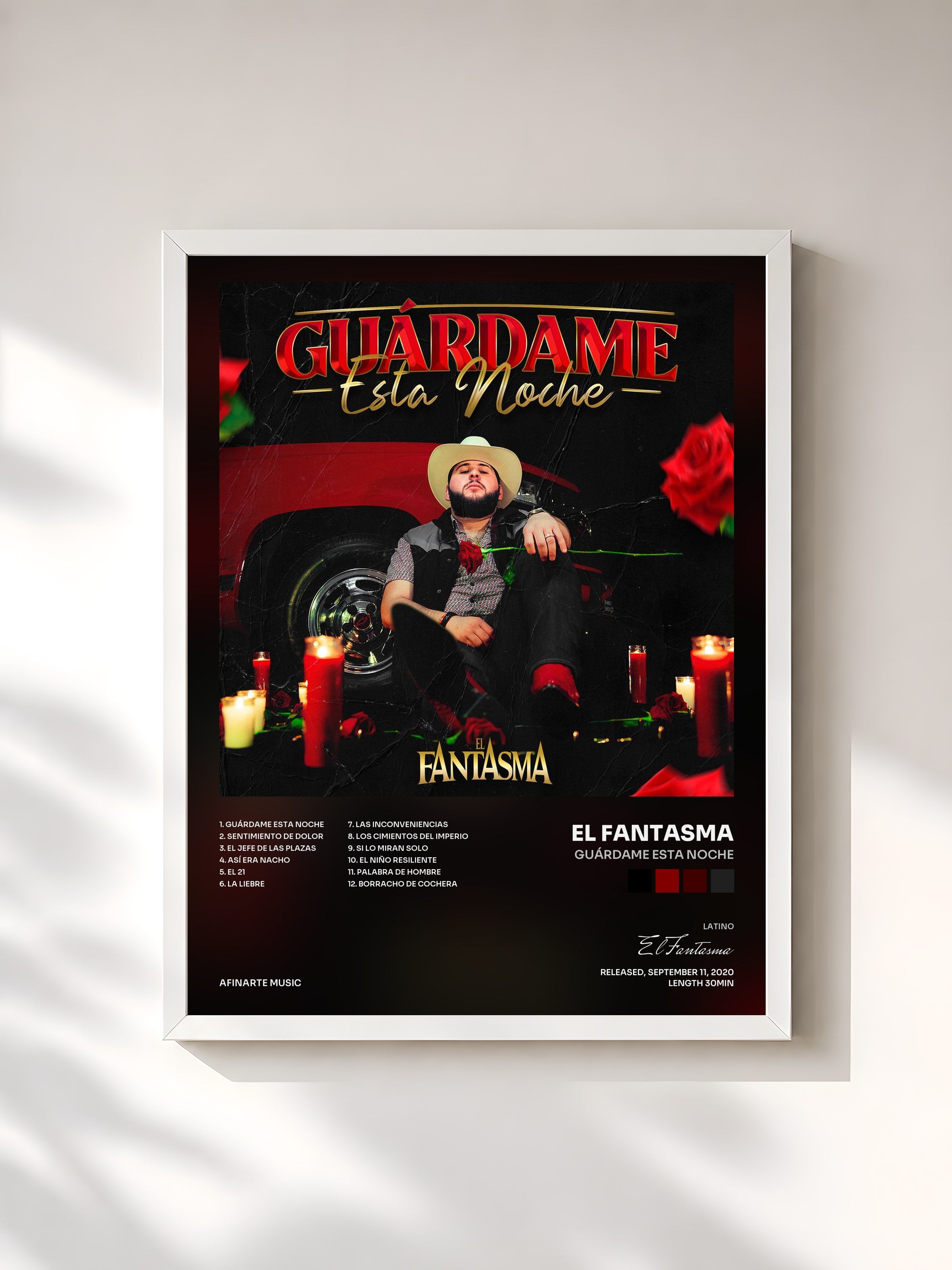 #blanc Tableau de l'album Guárdame Esta Noche de El Fantasma, cadre blanc, imprimé et encadré en France