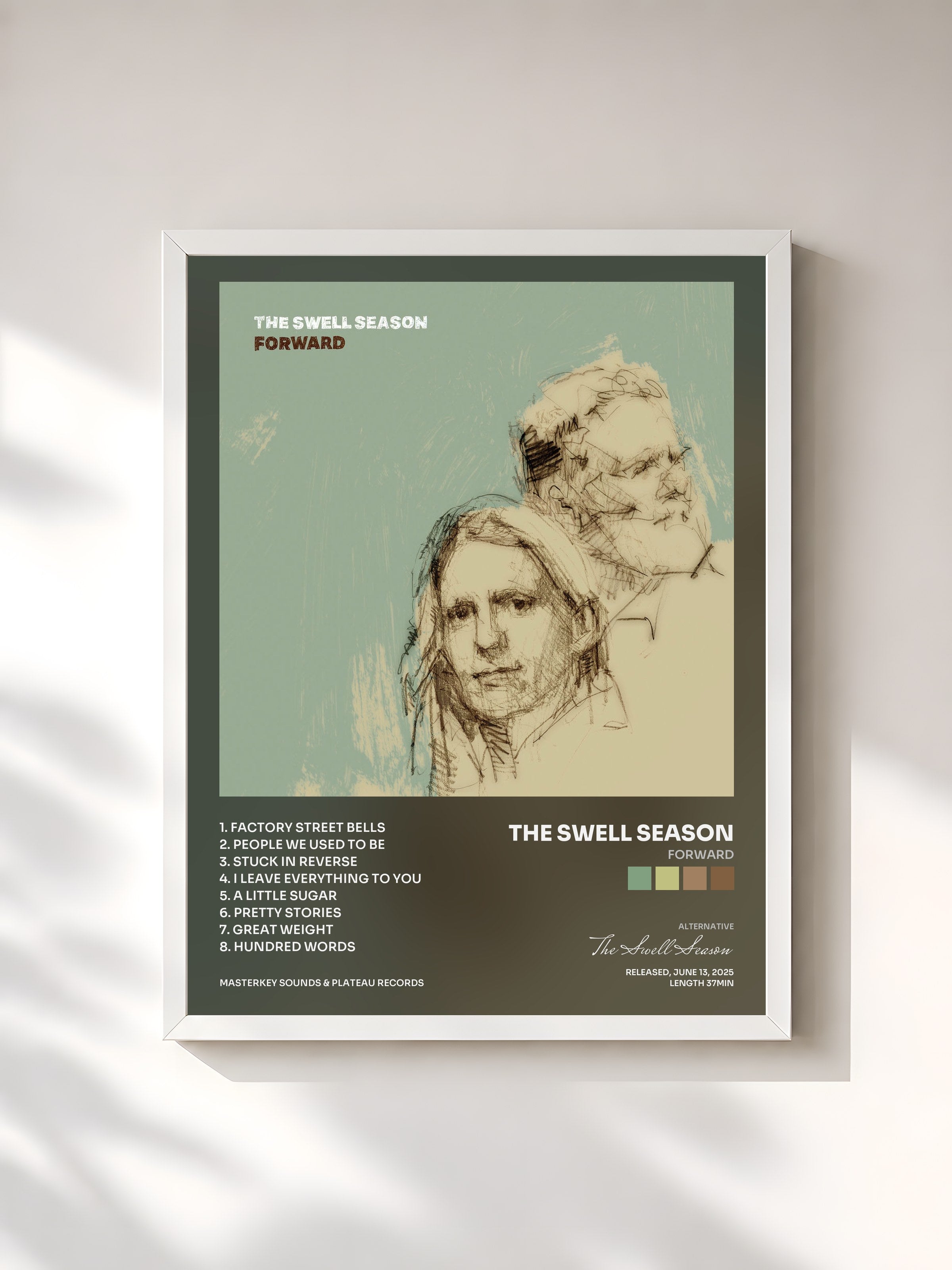 #blanc Tableau de l'album Forward de The Swell Season, cadre blanc, imprimé et encadré en France