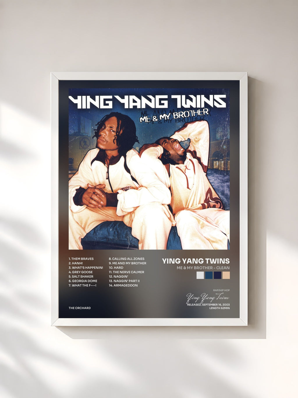 #blanc Tableau de l'album Me & My Brother - Clean de Ying Yang Twins, cadre blanc, imprimé et encadré en France