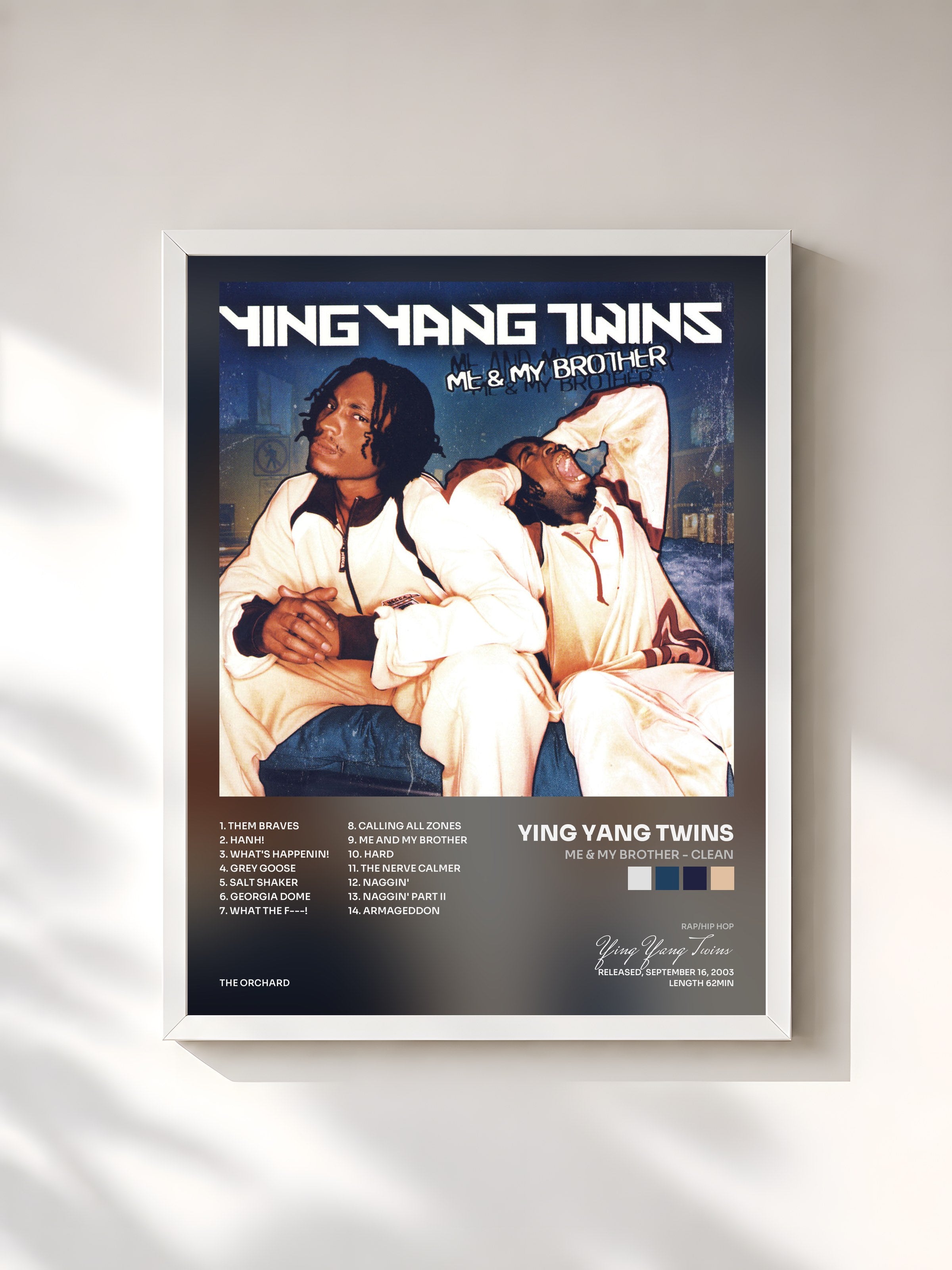#blanc Tableau de l'album Me & My Brother - Clean de Ying Yang Twins, cadre blanc, imprimé et encadré en France