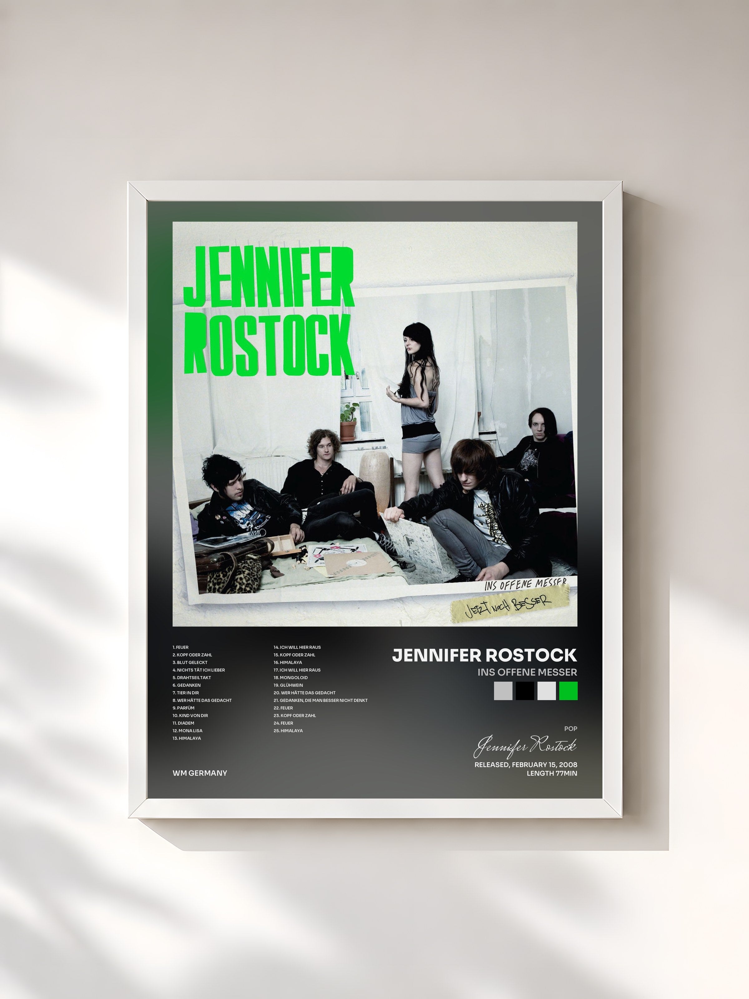 #blanc Tableau de l'album Ins offene Messer de Jennifer Rostock, cadre blanc, imprimé et encadré en France