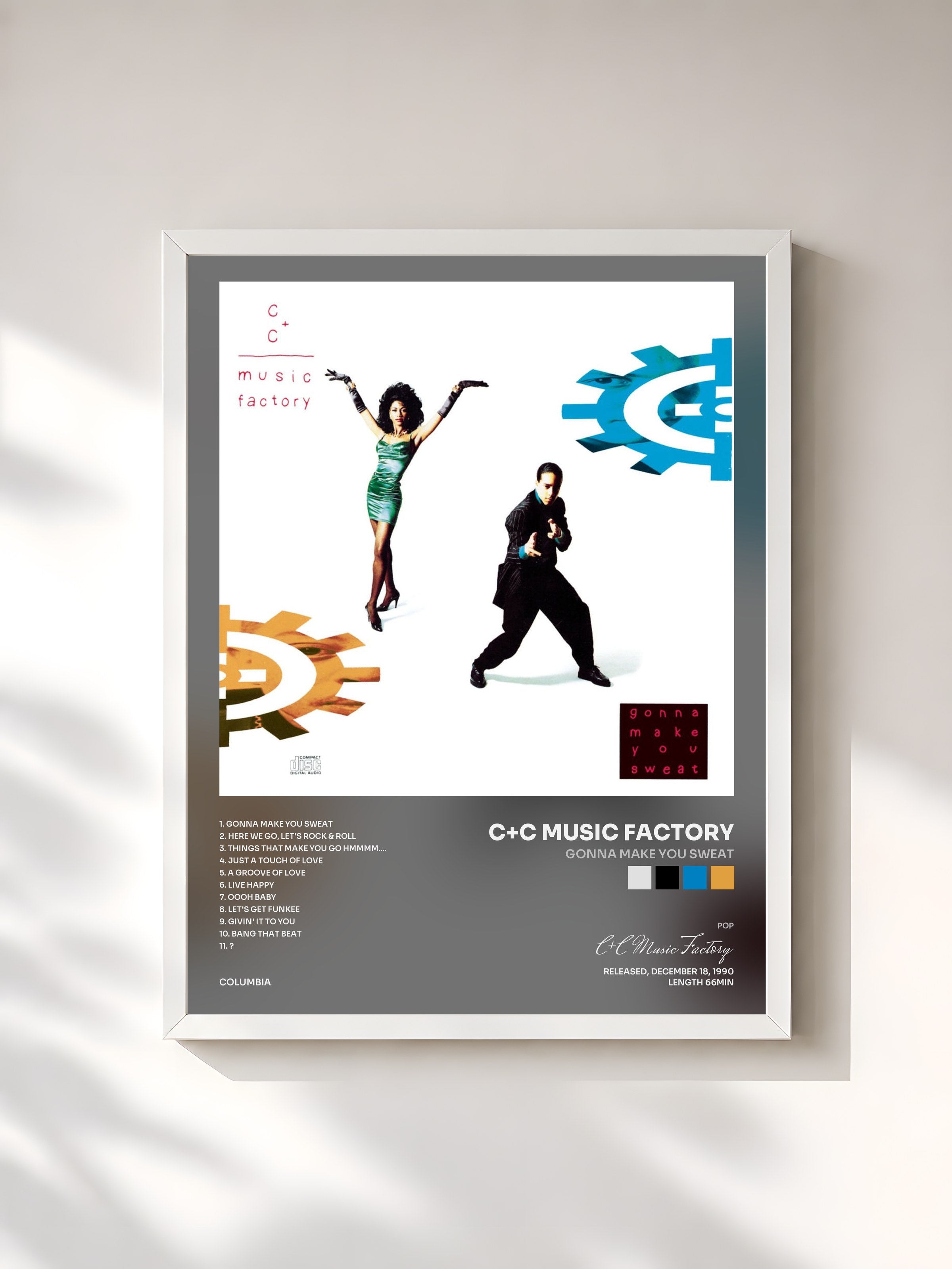 #blanc Tableau de l'album Gonna Make You Sweat de C+C Music Factory, cadre blanc, imprimé et encadré en France