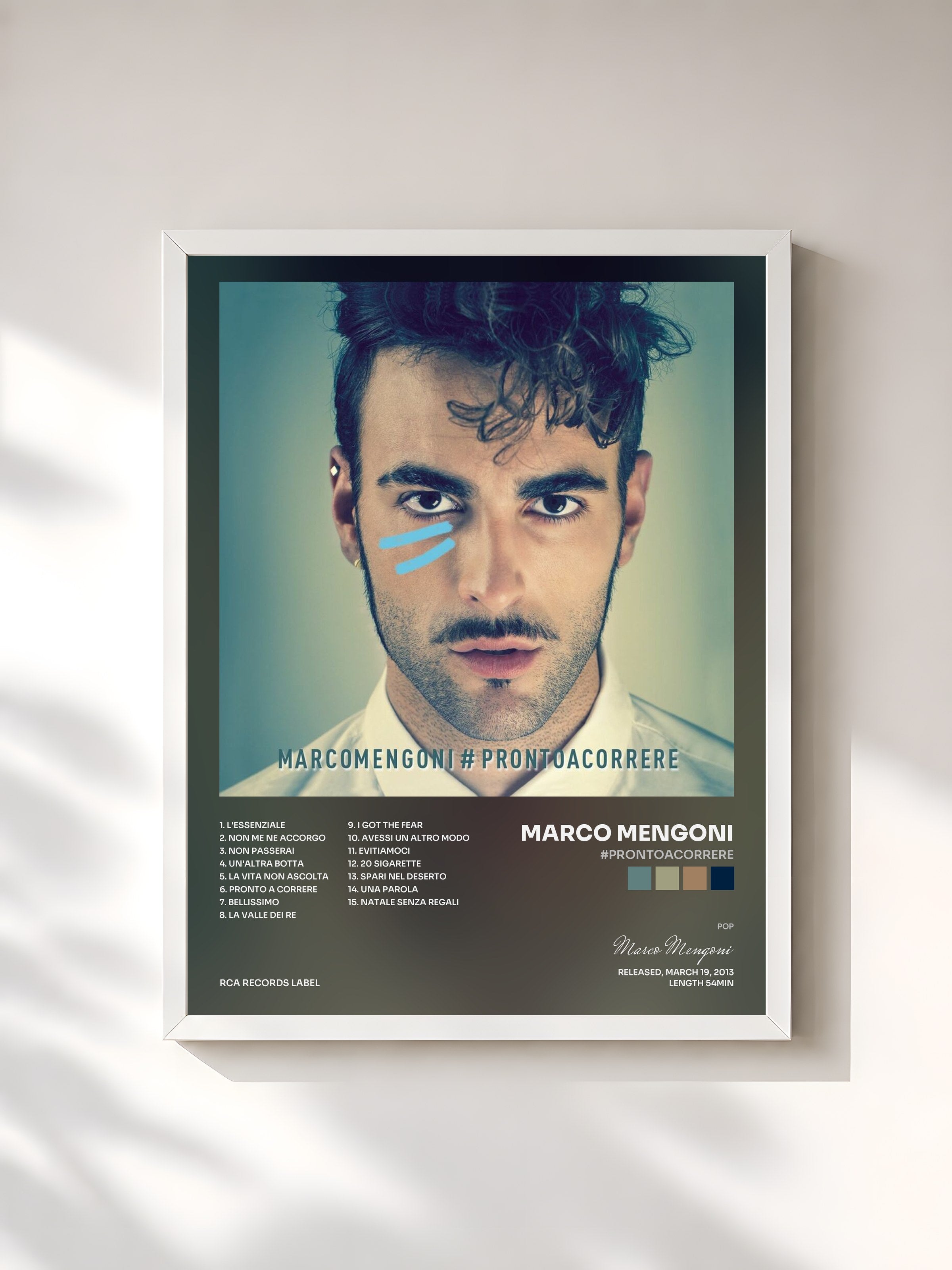 #blanc Tableau de l'album #PRONTOACORRERE de Marco Mengoni, cadre blanc, imprimé et encadré en France