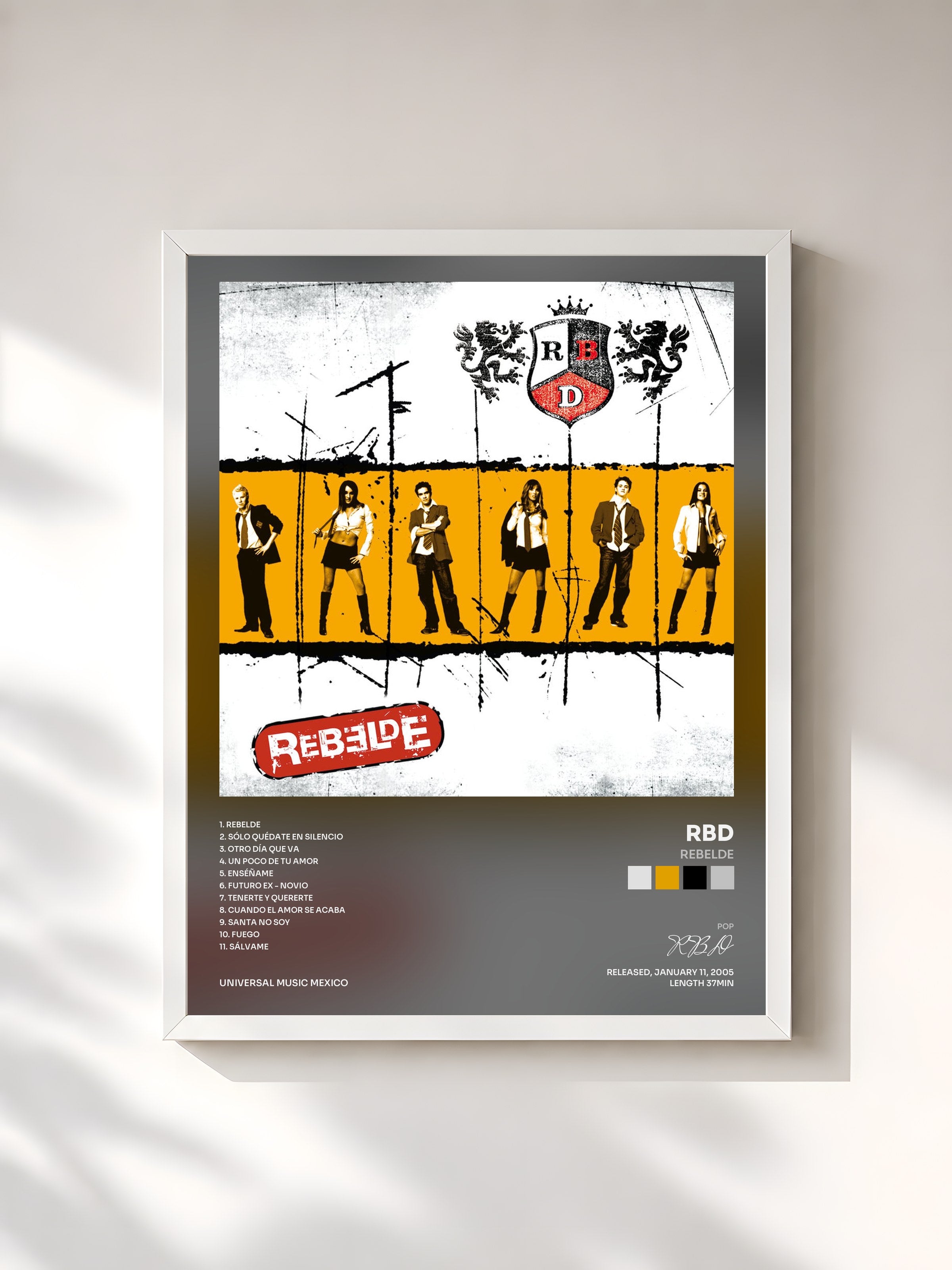 #blanc Tableau de l'album Rebelde de RBD, cadre blanc, imprimé et encadré en France